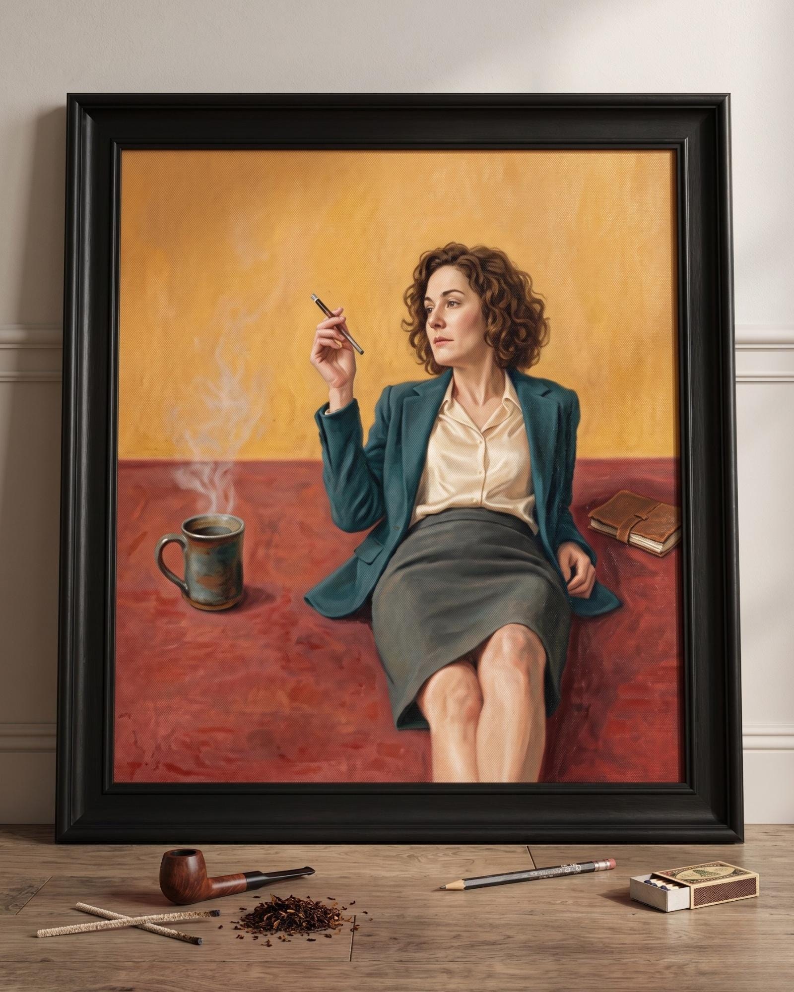 Abstract Smoking Woman Art, Modern Oil Painting Print, Fashion Portrait Poster, Moody Feminine Decor, Contemporary Gallery Artwork