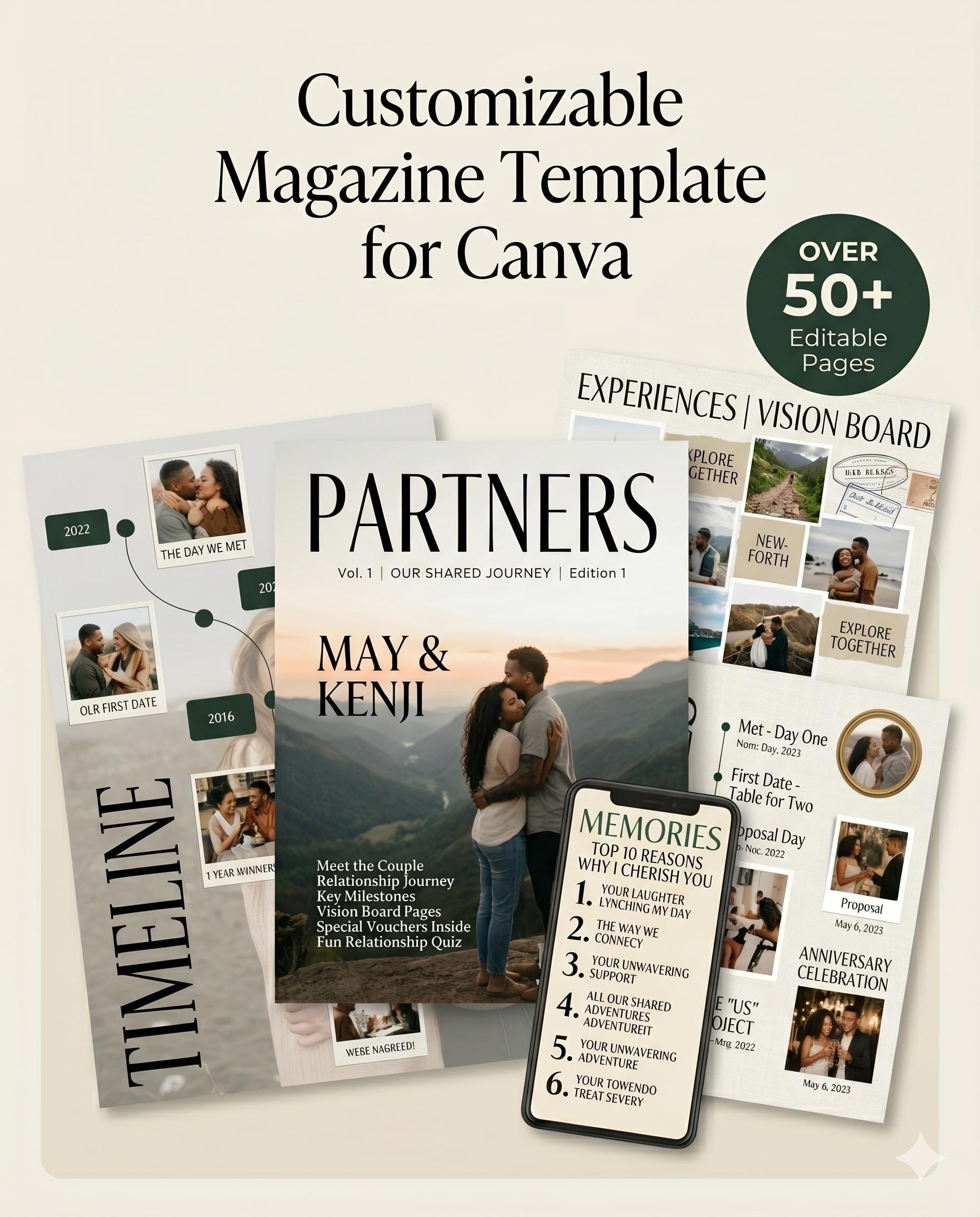 Couples Magazine Template, Editable Love Story Magazine, Canva Anniversary Gift, Personalized Relationship Keepsake, Wedding Memory Book