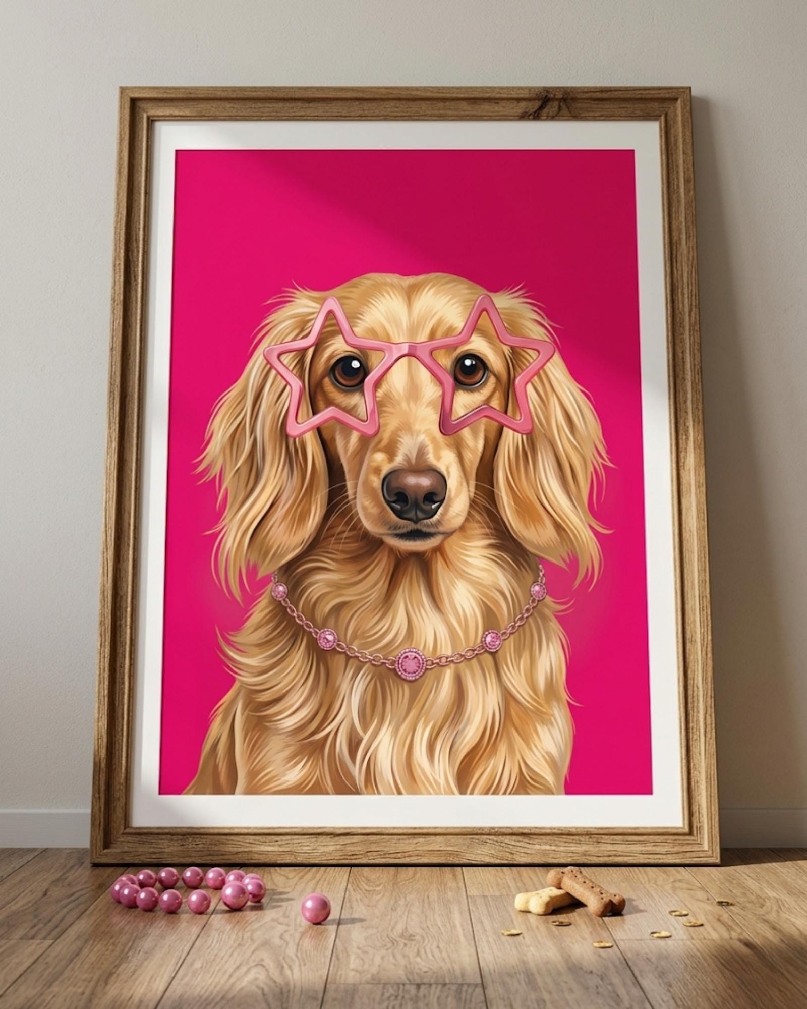 Pink Dachshund Wall Art, Funky Dog Poster, Colorful Pet Artwork, Playful Animal Decor, Modern Puppy Printable