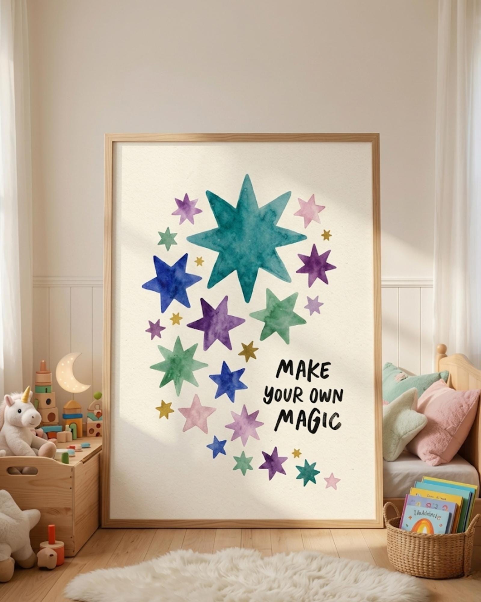 Make Your Own Magic Wall Art, Colorful Star Nursery Print, Positive Affirmation Poster, Inspirational Kids Decor