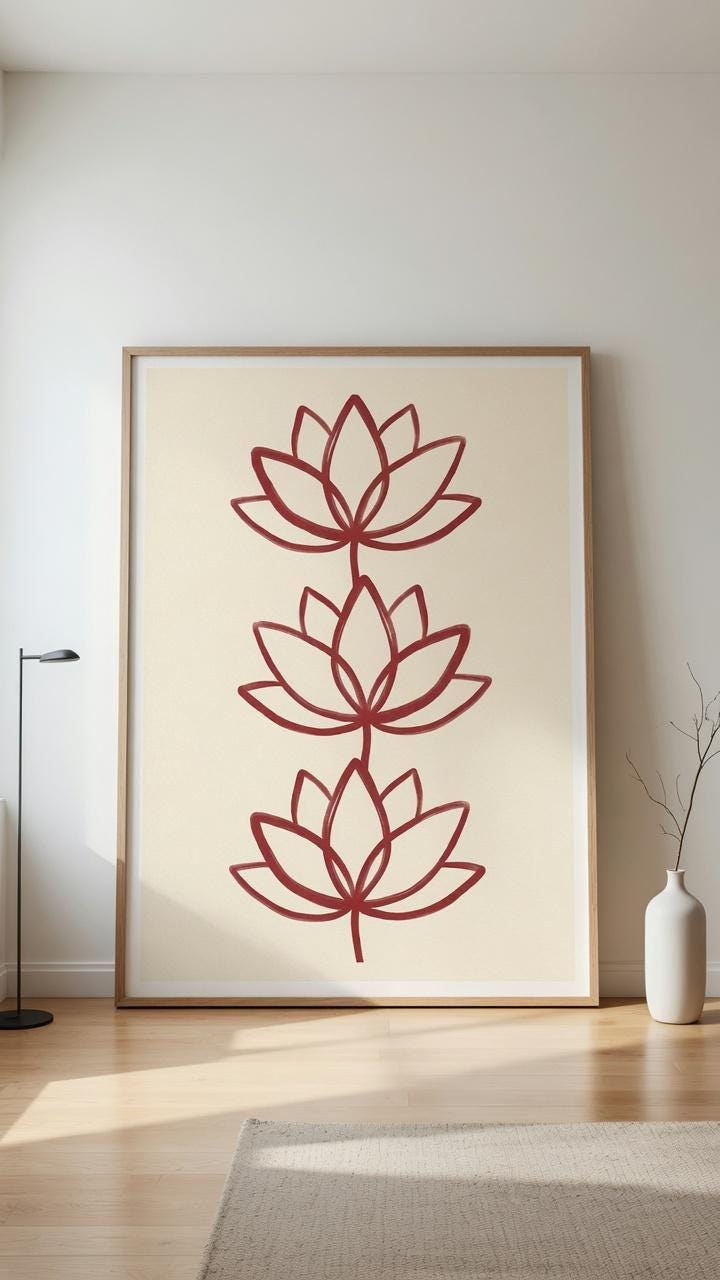 Minimalist Lotus Flower Line Art Print, Modern Floral Wall Art, Abstract Botanical Poster, Contemporary Bloom Decor, Nature Printable