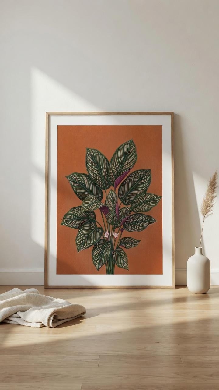 Burnt Orange Calathea Print, Tropical Leaf Wall Art (Digital Download)