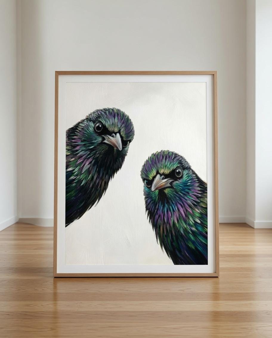 Curious Bird Poster, Vintage Raven Print, Cottagecore Nature Decor, Moody Wildlife Artwork