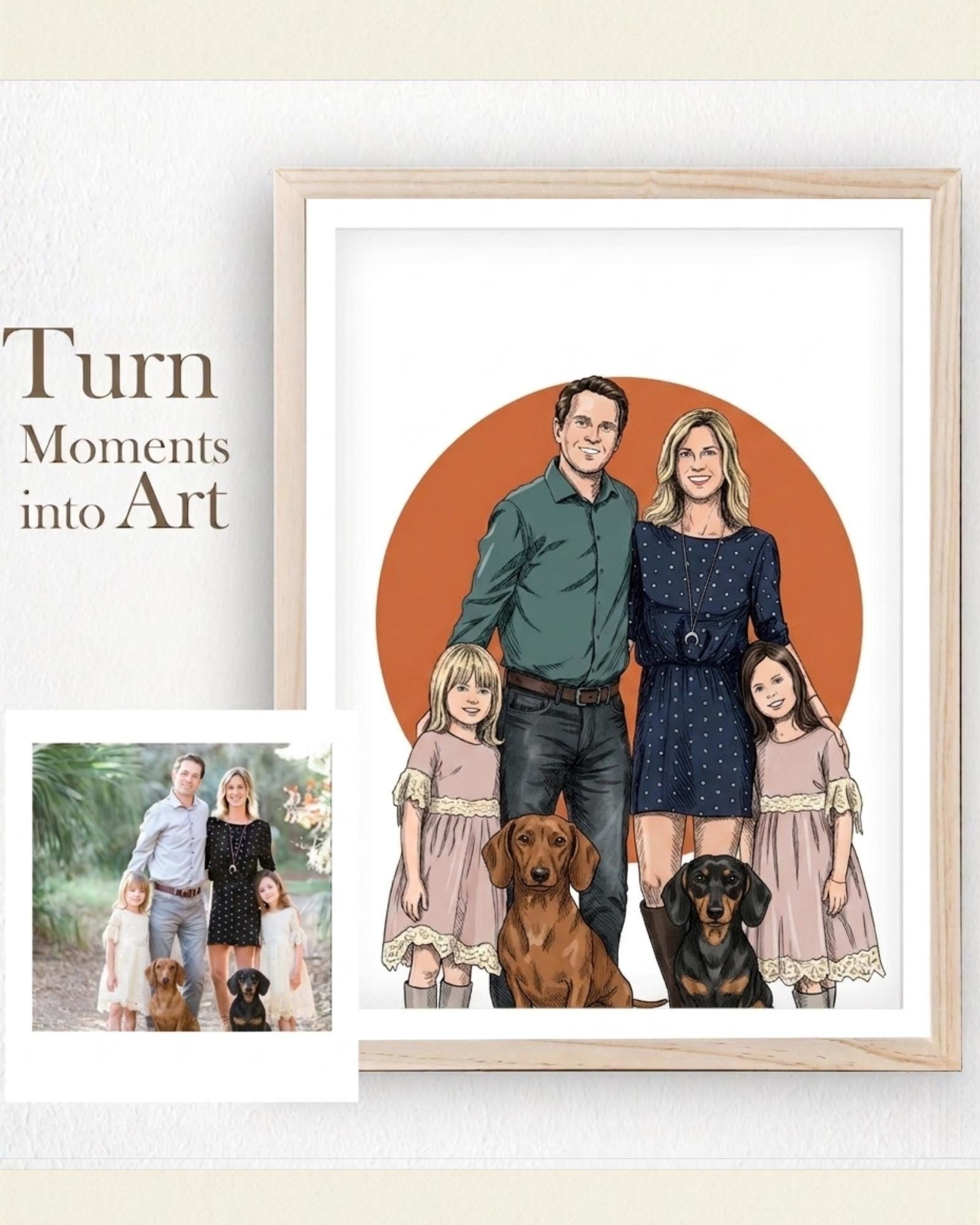 Custom Family Portrait Illustration, Minimalist Wall Art, Personalized Digital Drawing From Photo