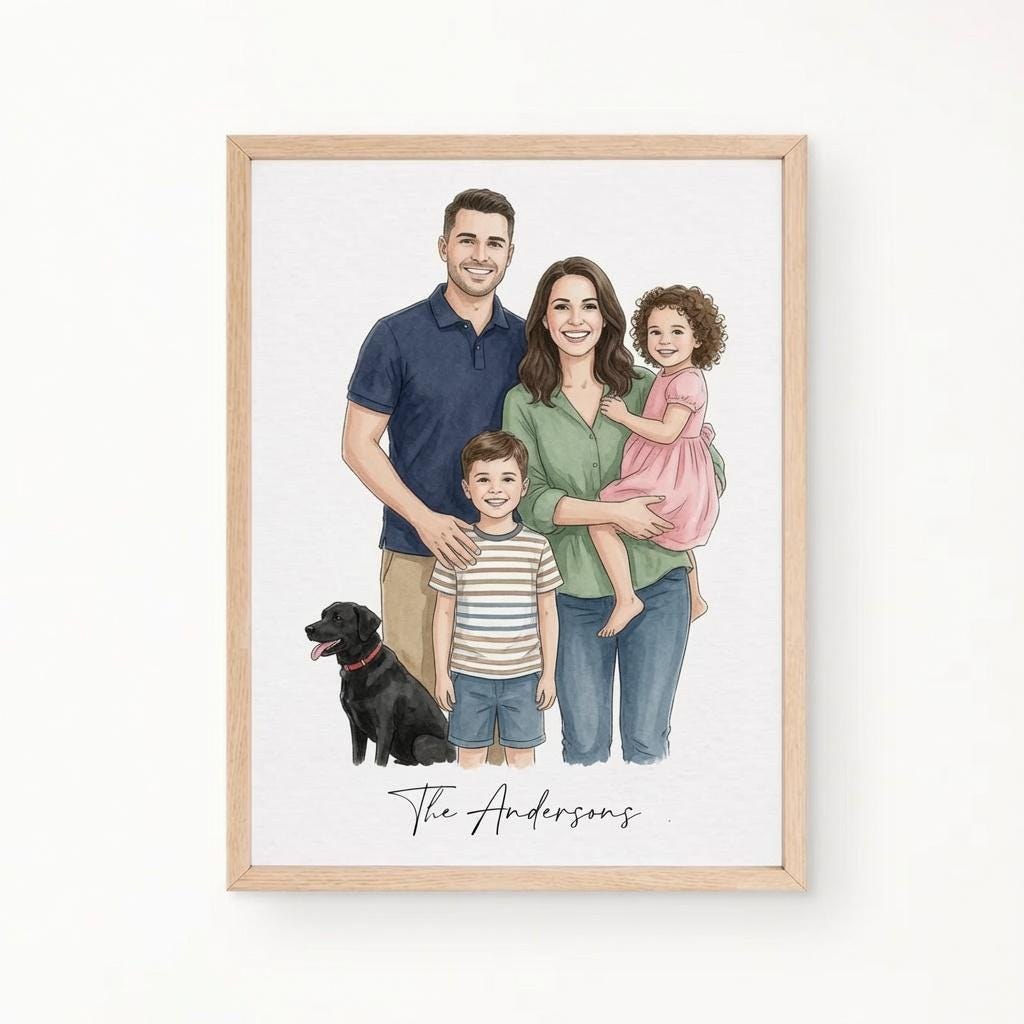 Custom Hand Drawn Portrait, Painting From Photo, Personalized Family Artwork, Digital Memorial Portrait, Watercolor Keepsake Gift