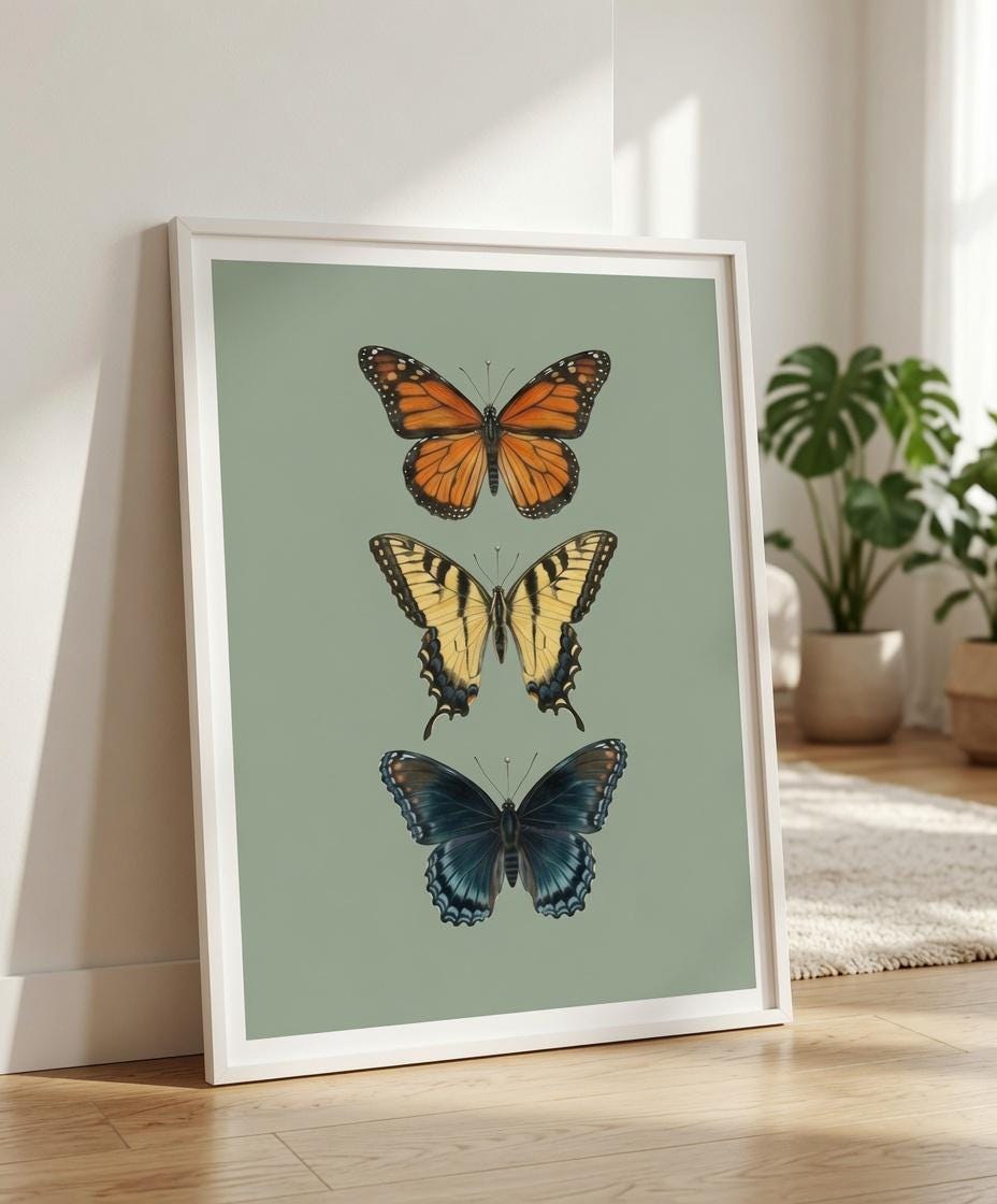 Butterfly Wall Art Print, Preppy Dorm Decor, Coquette Poster (Digital Download)