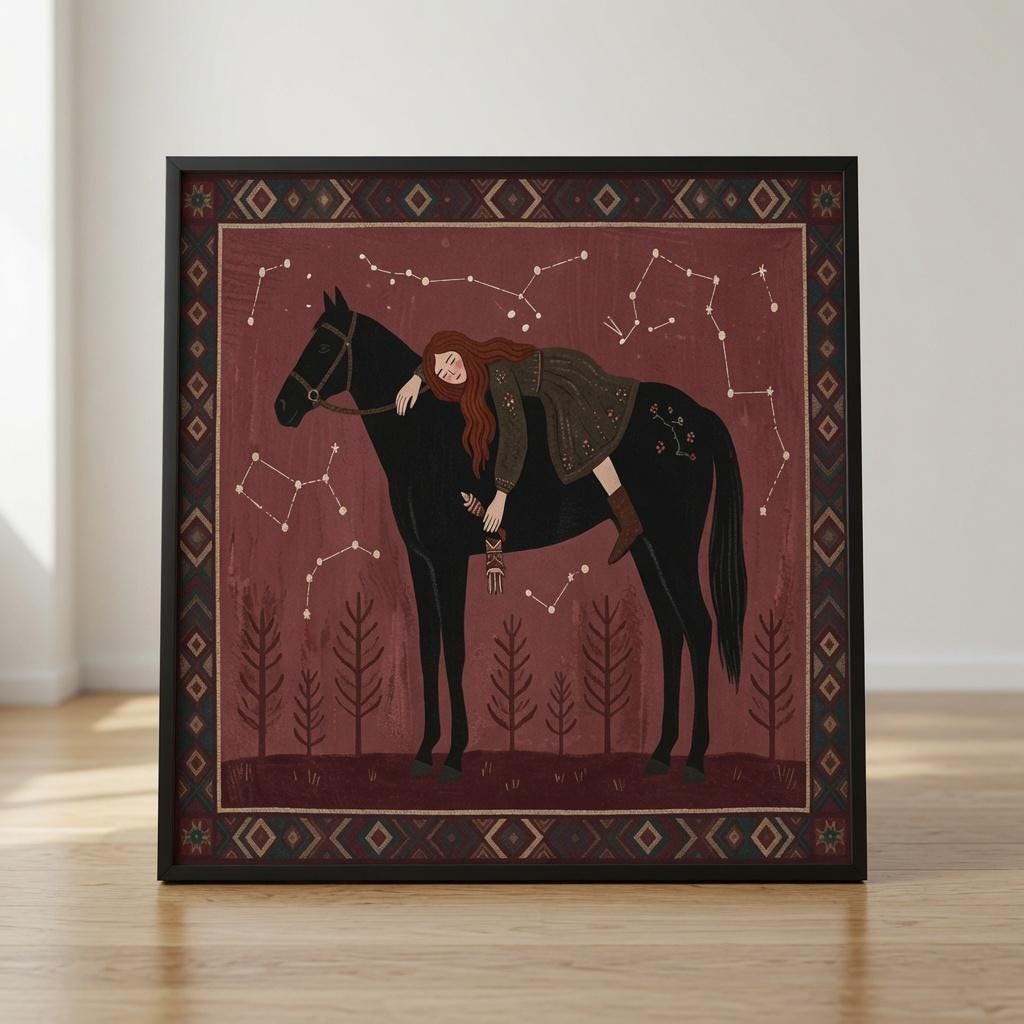 Abstract Girl Horse Wall Art, Equestrian Line Art Print, Minimalist Rider Poster (Digital Download)