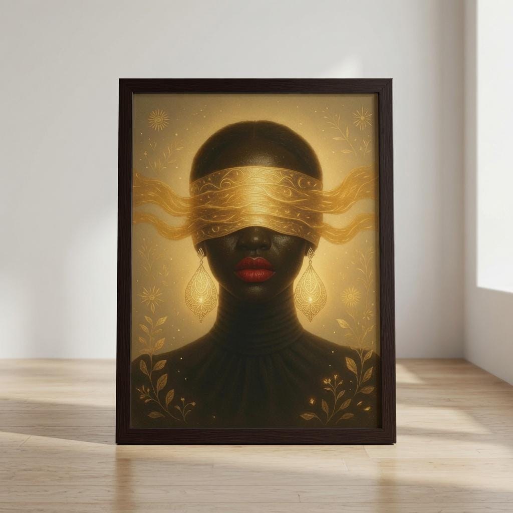 Afrocentric Woman Portrait Print, Modern Fashion Melanin Queen Art (Digital Download)