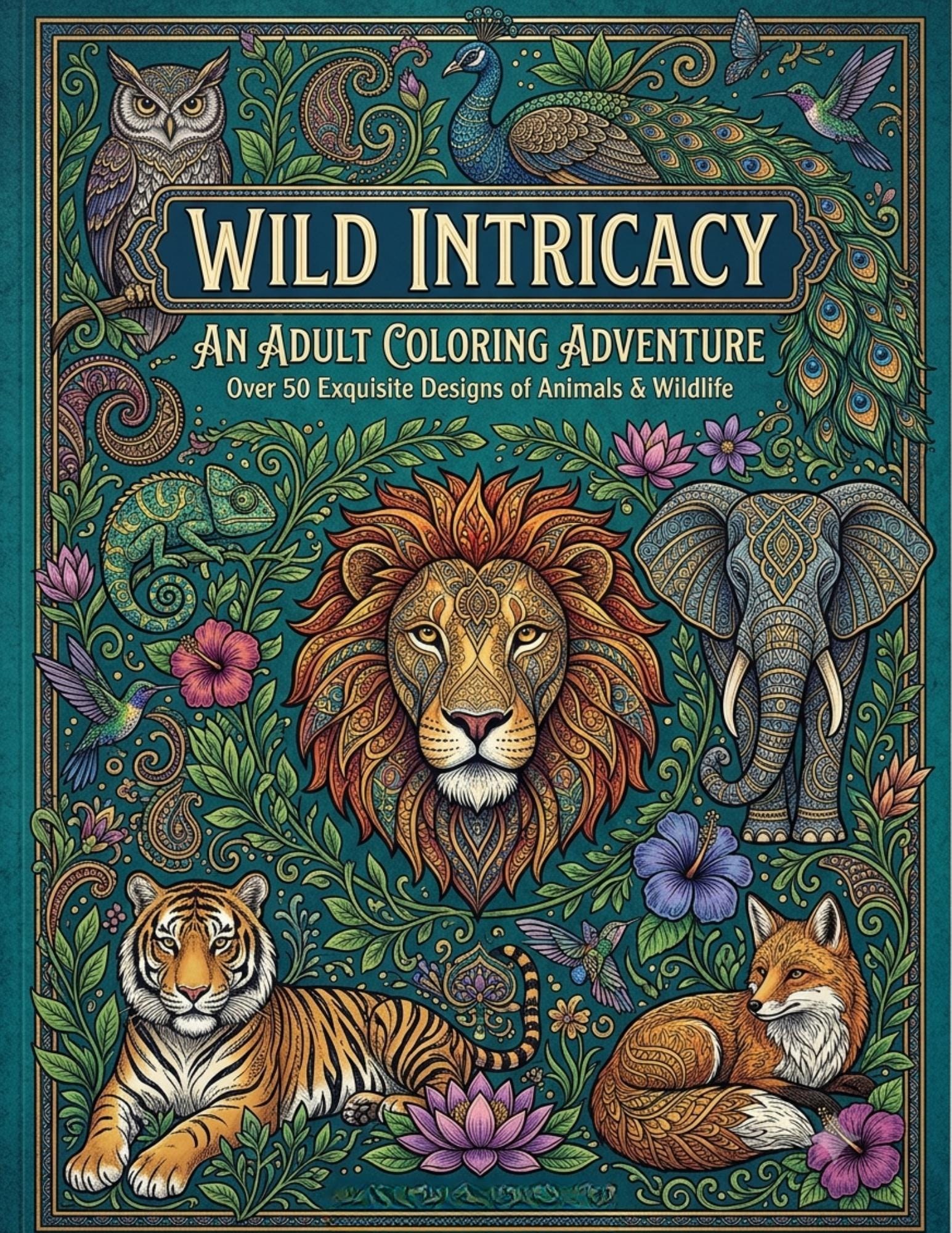 Wildlife Adult Coloring Book, Botanical Boho Pages, Animal Nature PDF (Digital Download)