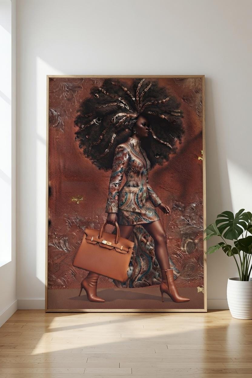 Afro Street Queen Wall Art, Afrocentric Artwork, Black Woman Fashion Illustration, Urban Glam Decor (Digital Download)