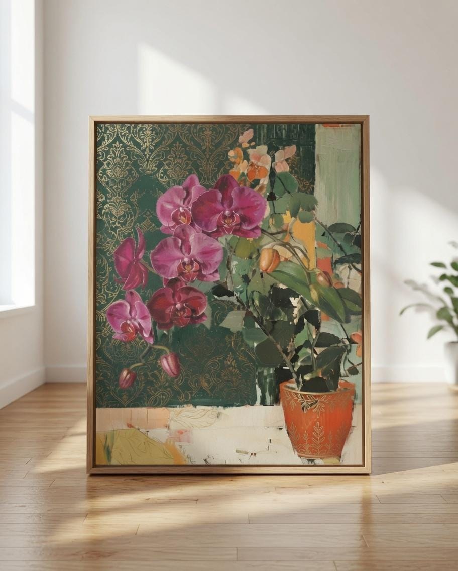 Orchid Wall Art Printable, Abstract Floral Painting, Elegant Botanical Decor, Modern Bloom Poster, Digital Download