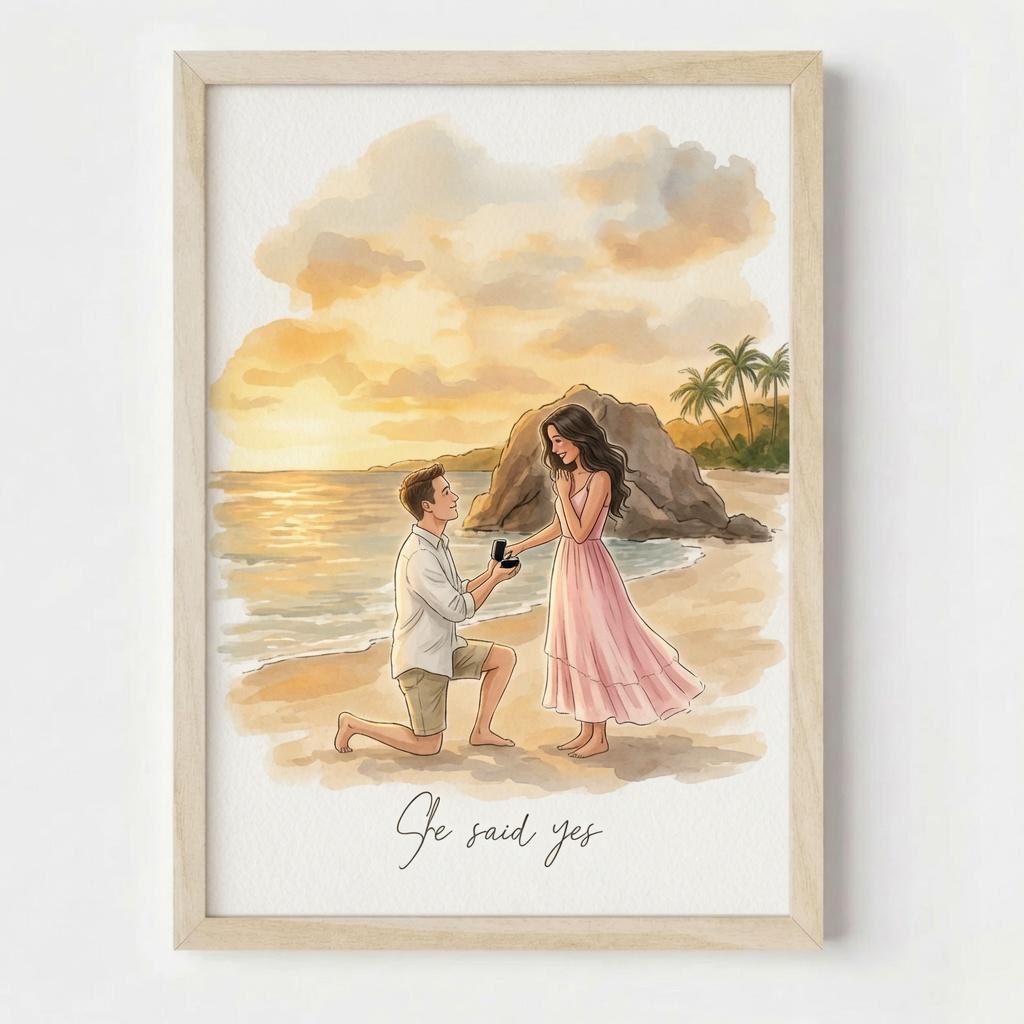 Personalized Engagement Watercolor, Custom Proposal Portrait From Photo, Romantic Couple Illustration, Wedding Gift