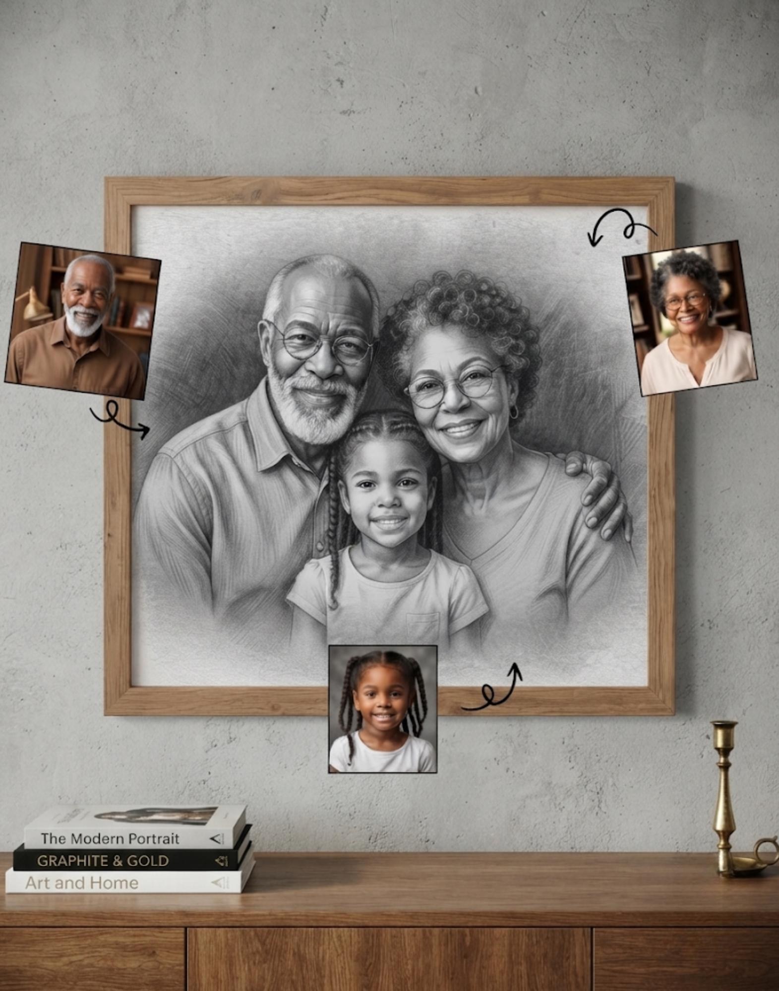 Custom Pencil Sketch From Photo, Hand Drawn Portrait, Personalized Family Artwork, Anniversary Keepsake Gift, Pencil Drawing Print