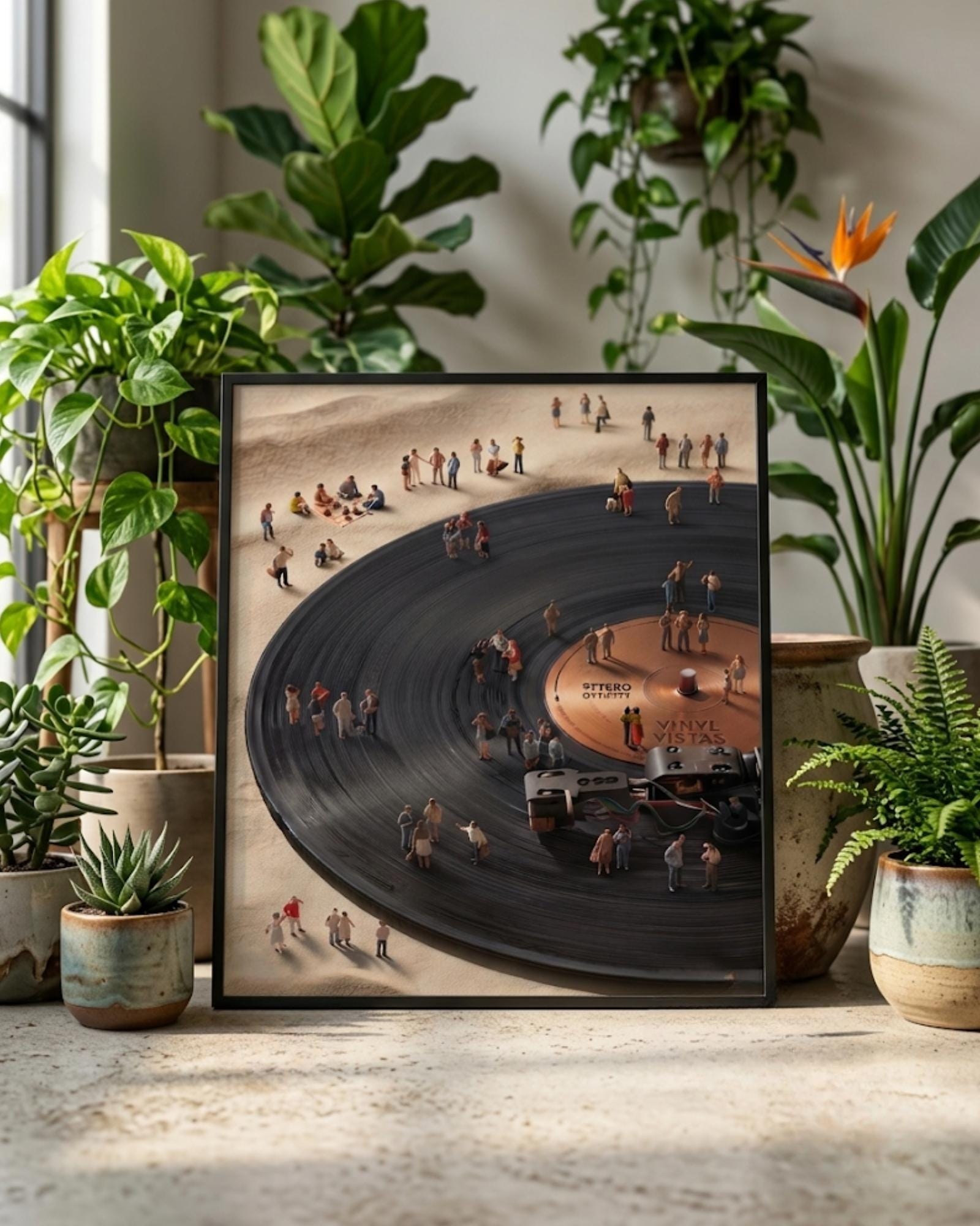 Minimalist Vinyl Record Wall Art Printable, Retro Music Poster, Modern Turntable Illustration, DJ Studio Decor, Digital Download