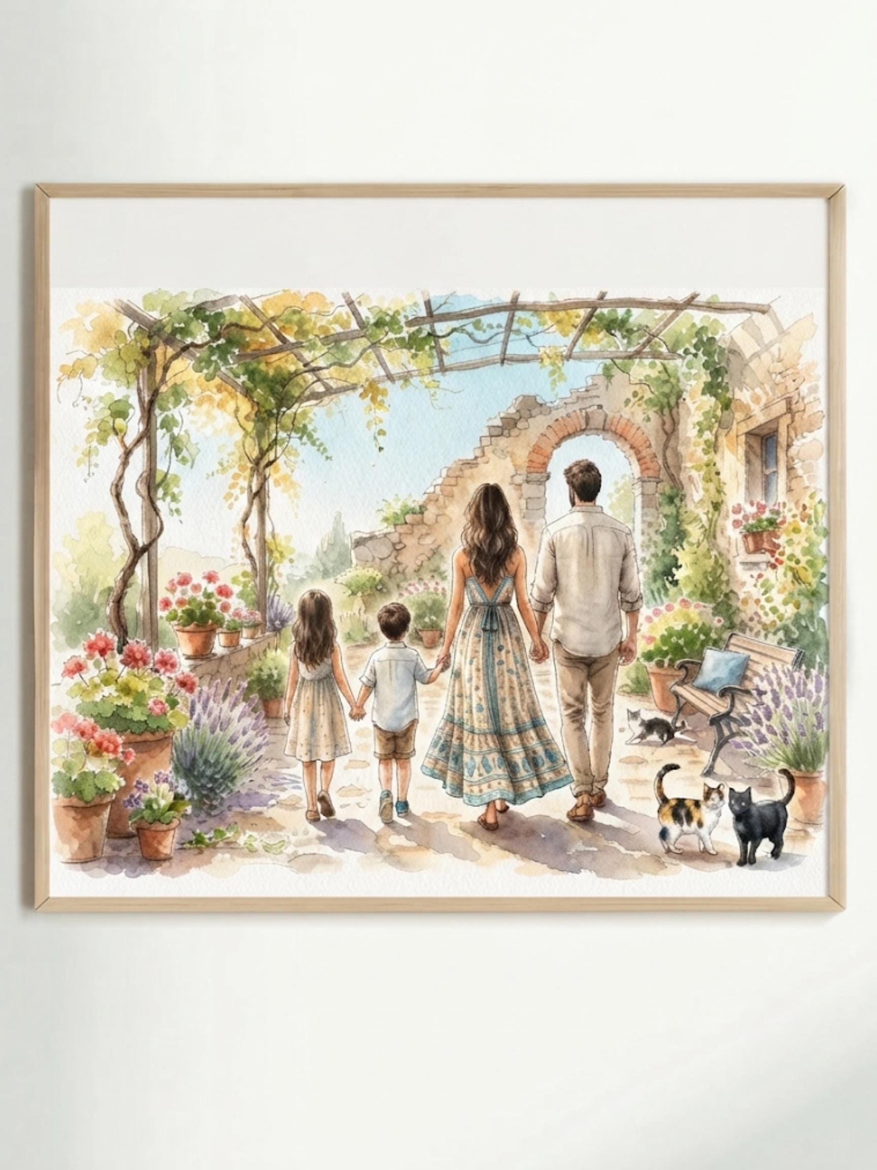 Custom Family Portrait From Photo, Hand Drawn Illustration, Personalized Household Artwork, Meaningful Keepsake Gift, Watercolor Print