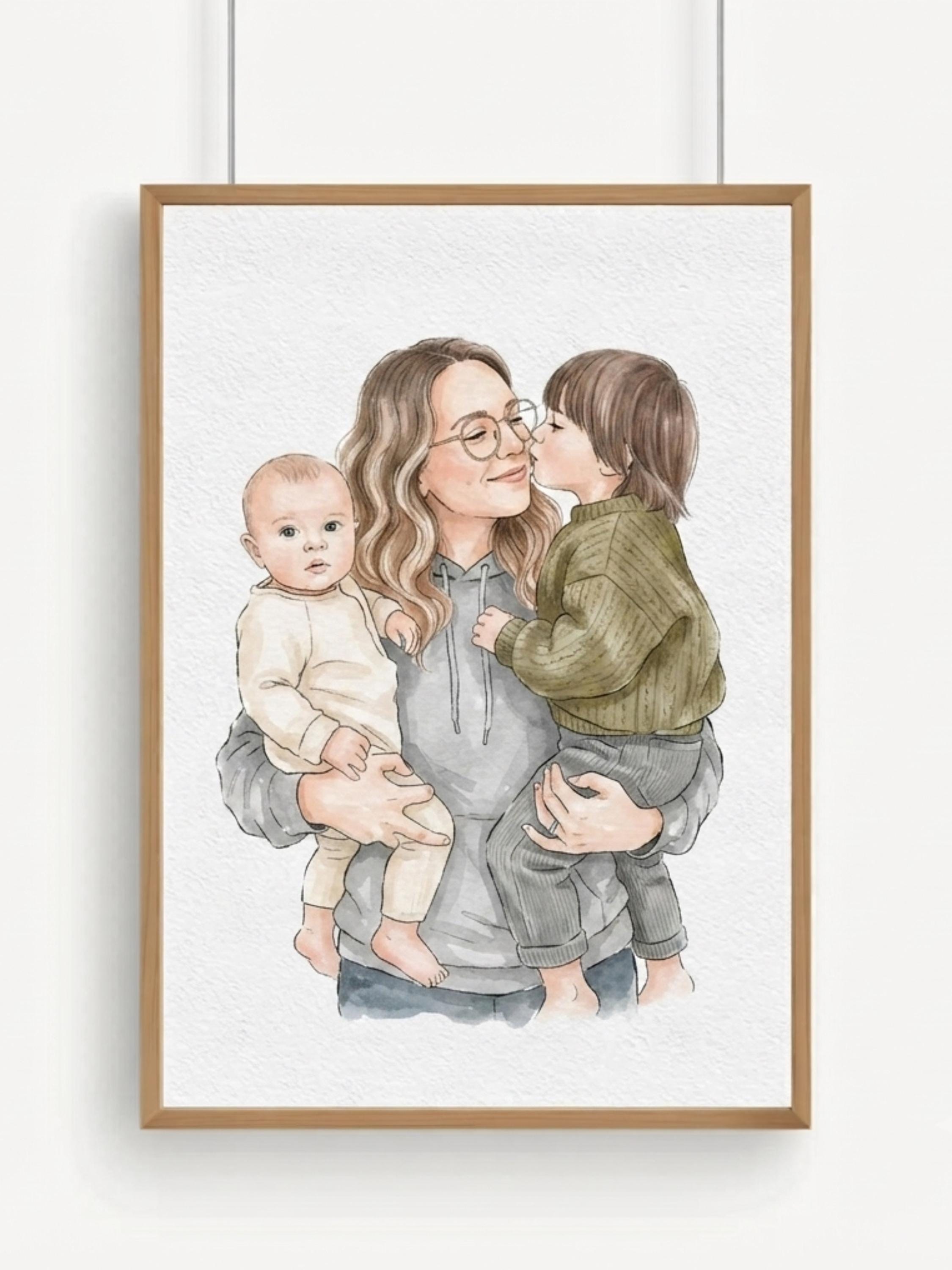 Custom Hand Drawn Painting From Photo, Watercolor Couple Illustration, Personalized Family Portrait, Anniversary Gift
