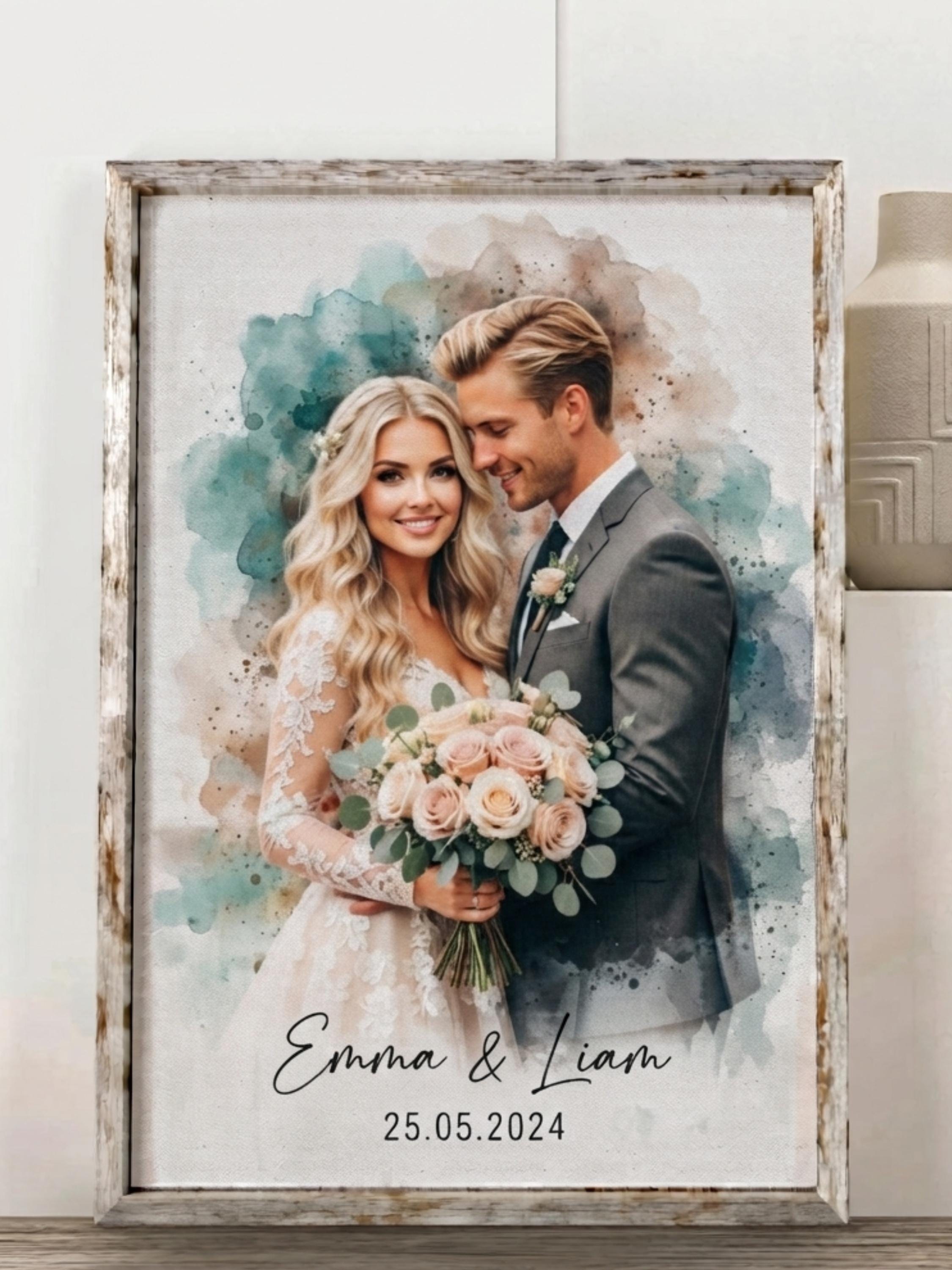 Custom Watercolor Couple Portrait, Personalized Photo Illustration, Hand Painted Romantic Artwork, Anniversary Wedding Keepsake
