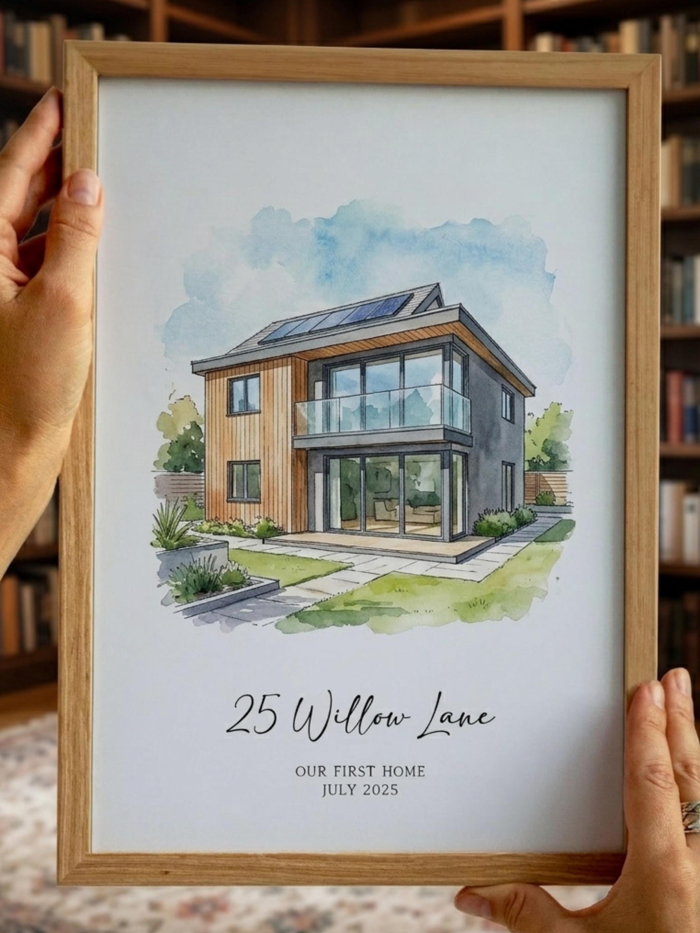 Custom House Portrait From Photo, Personalized Watercolor Home Illustration, Hand Drawn Architecture Artwork, Digital & Printed Art