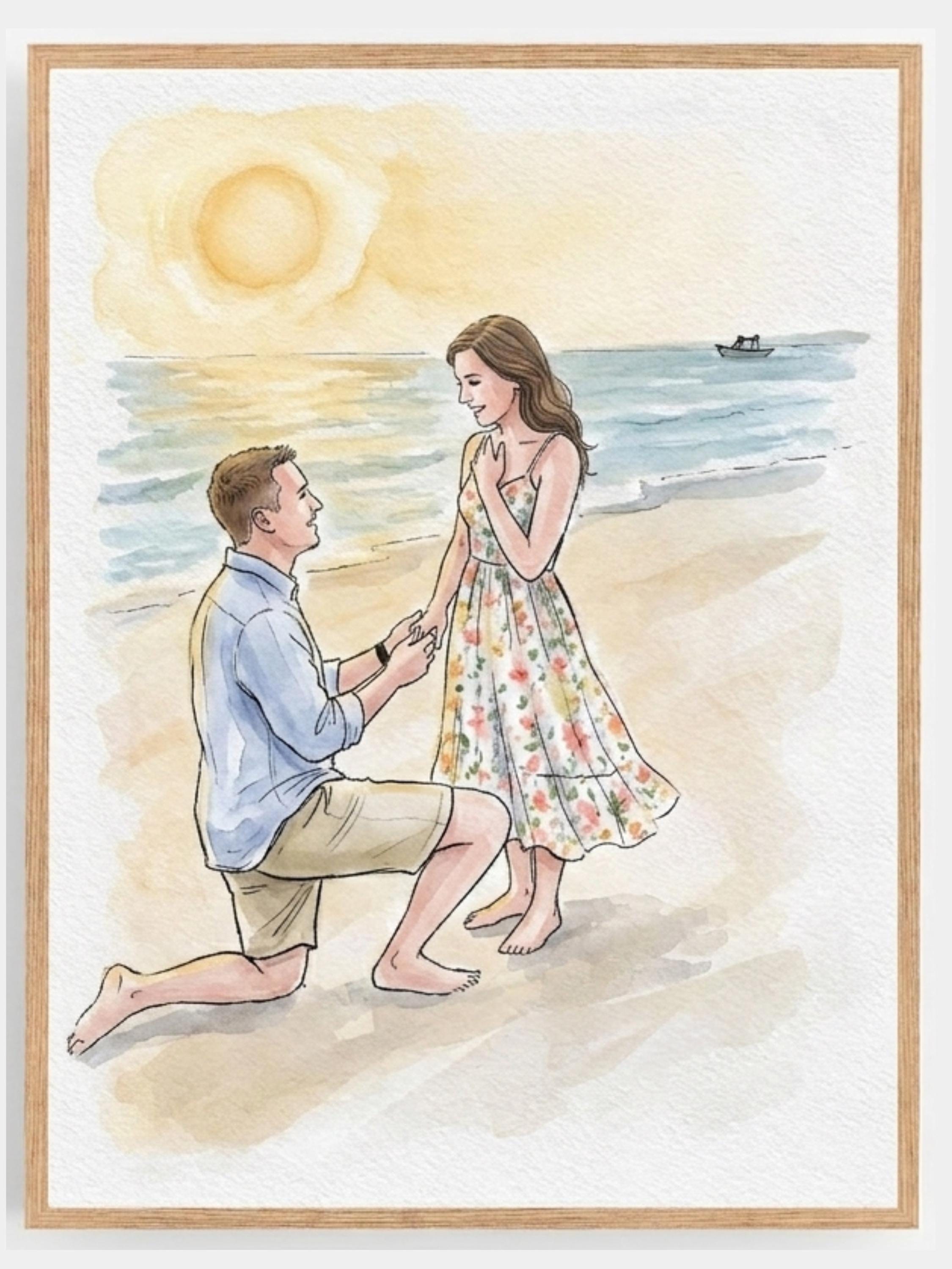 Custom Watercolor Couple Portrait, Personalized Hand Painted Illustration, Proposal Wedding Artwork, Anniversary Gift, Digital & Printed Art