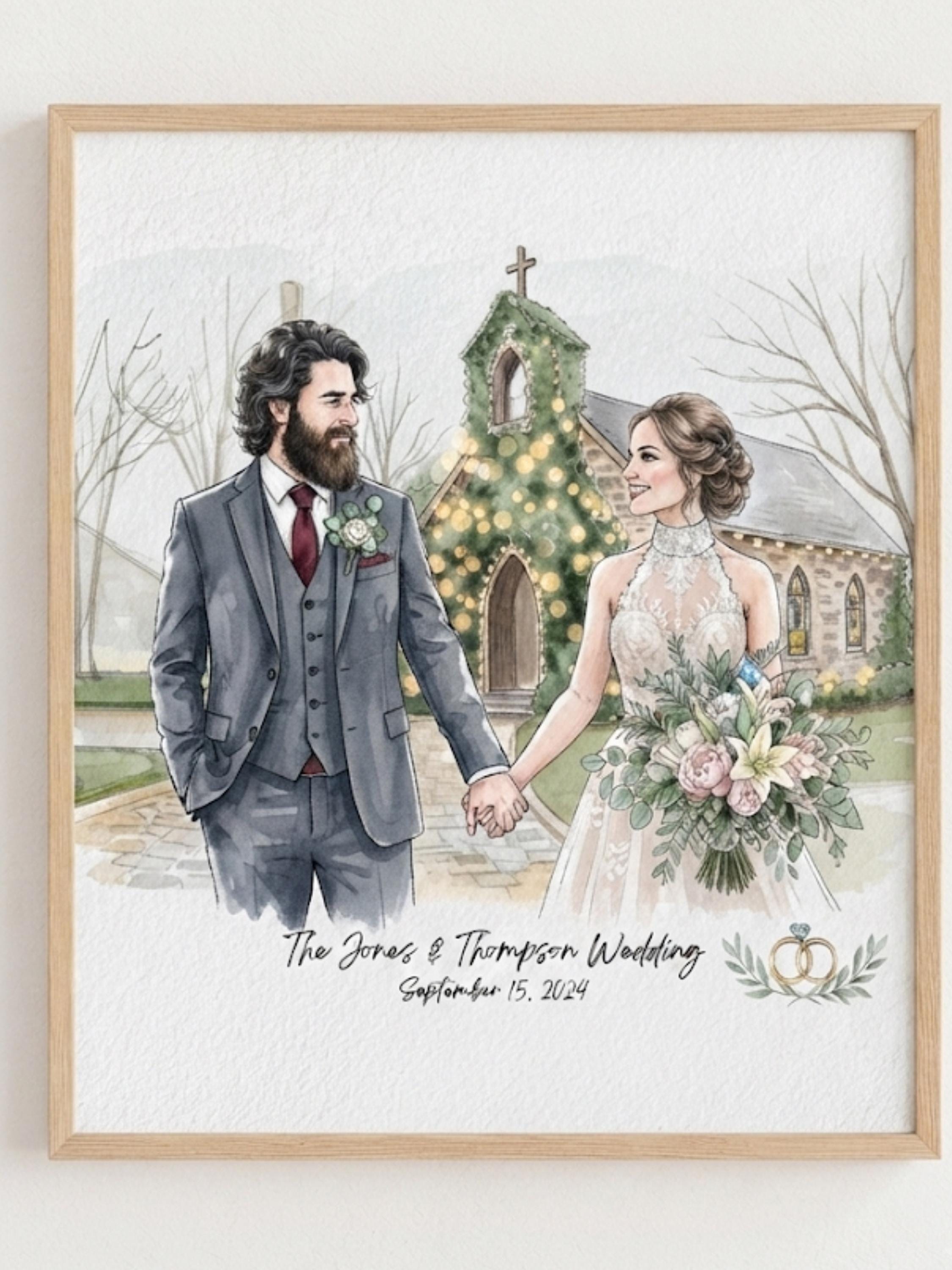 Custom Couple Family Portrait, Personalized Watercolor Illustration, Hand Drawn Photo Artwork, Digital & Printed Art