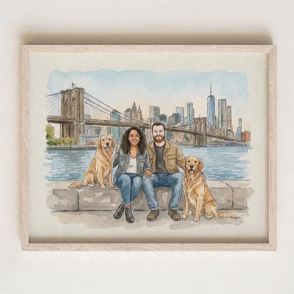 Custom Watercolor Family Portrait, Hand Drawn Photo Illustration, Personalized Household Artwork, Keepsake Gift