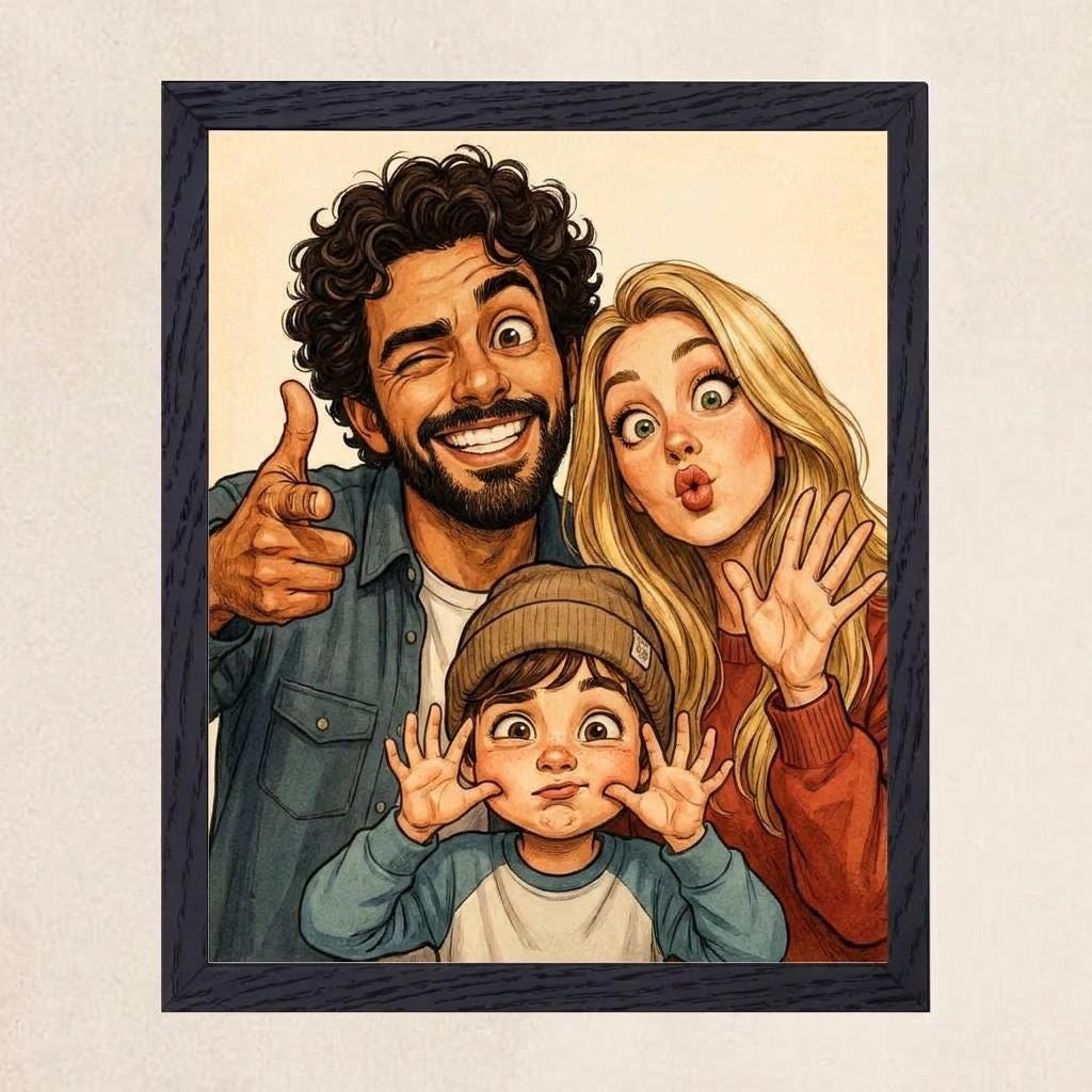 Custom Caricature Portrait From Photo, Funny Hand Drawn Illustration, Personalized Couple Family Artwork, Humorous Keepsake Gift