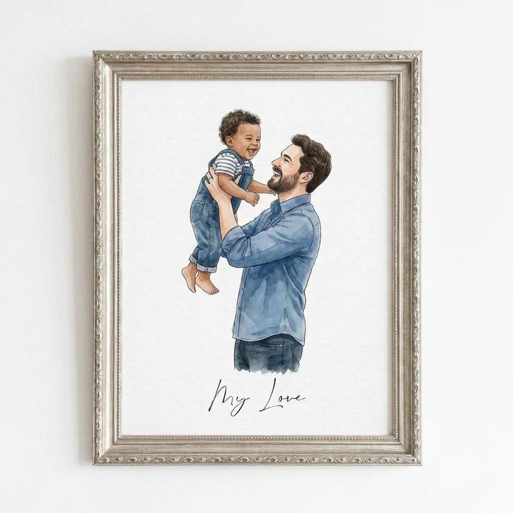 Custom Portrait For Dad Mom, Personalized Family Illustration, Hand Drawn Parents Artwork, Watercolor Keepsake Gift, Digital & Printed Art