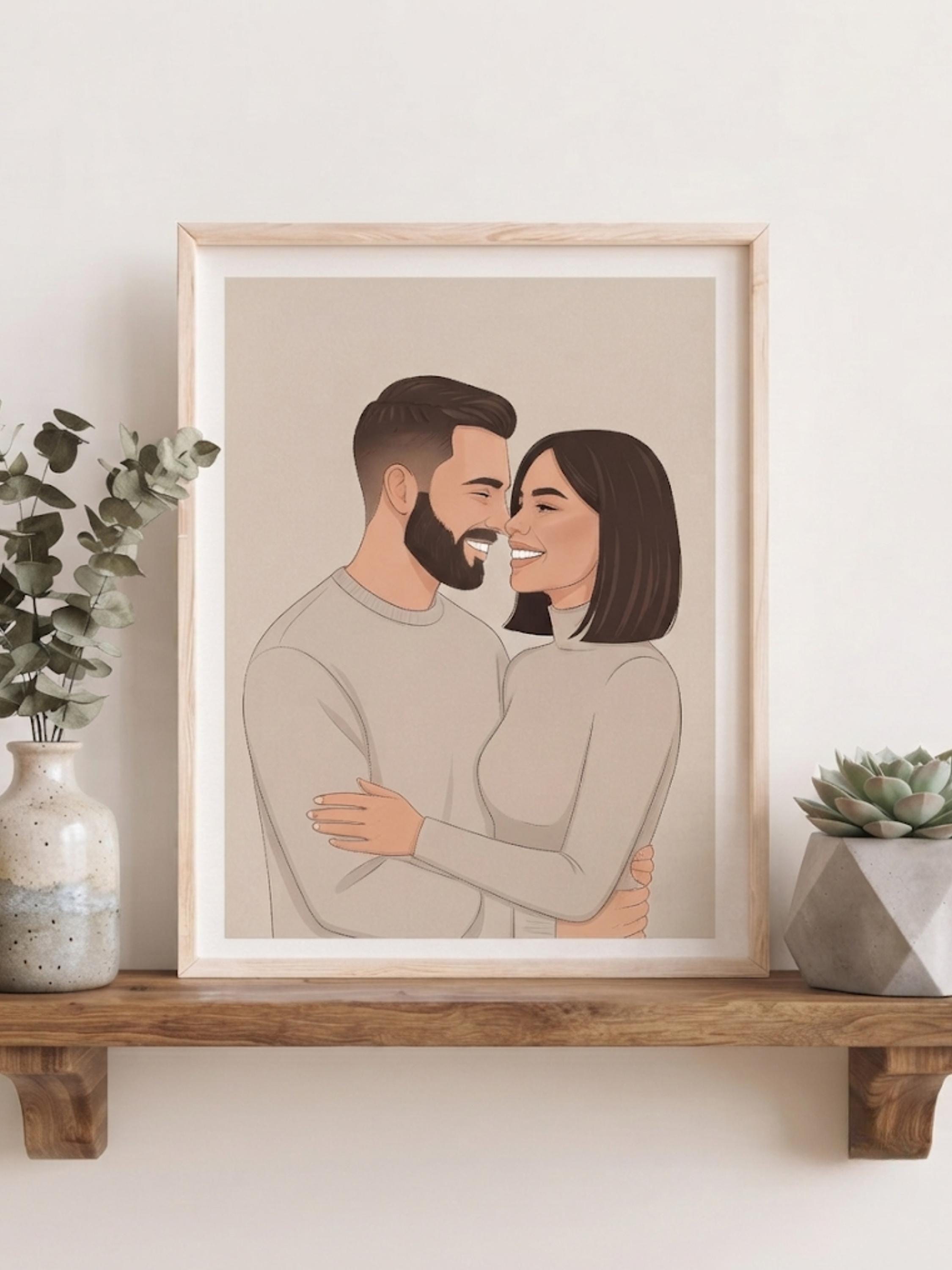 Custom Couple Portrait, Personalized Cartoon Illustration, Romantic Artwork (Digital File Available)