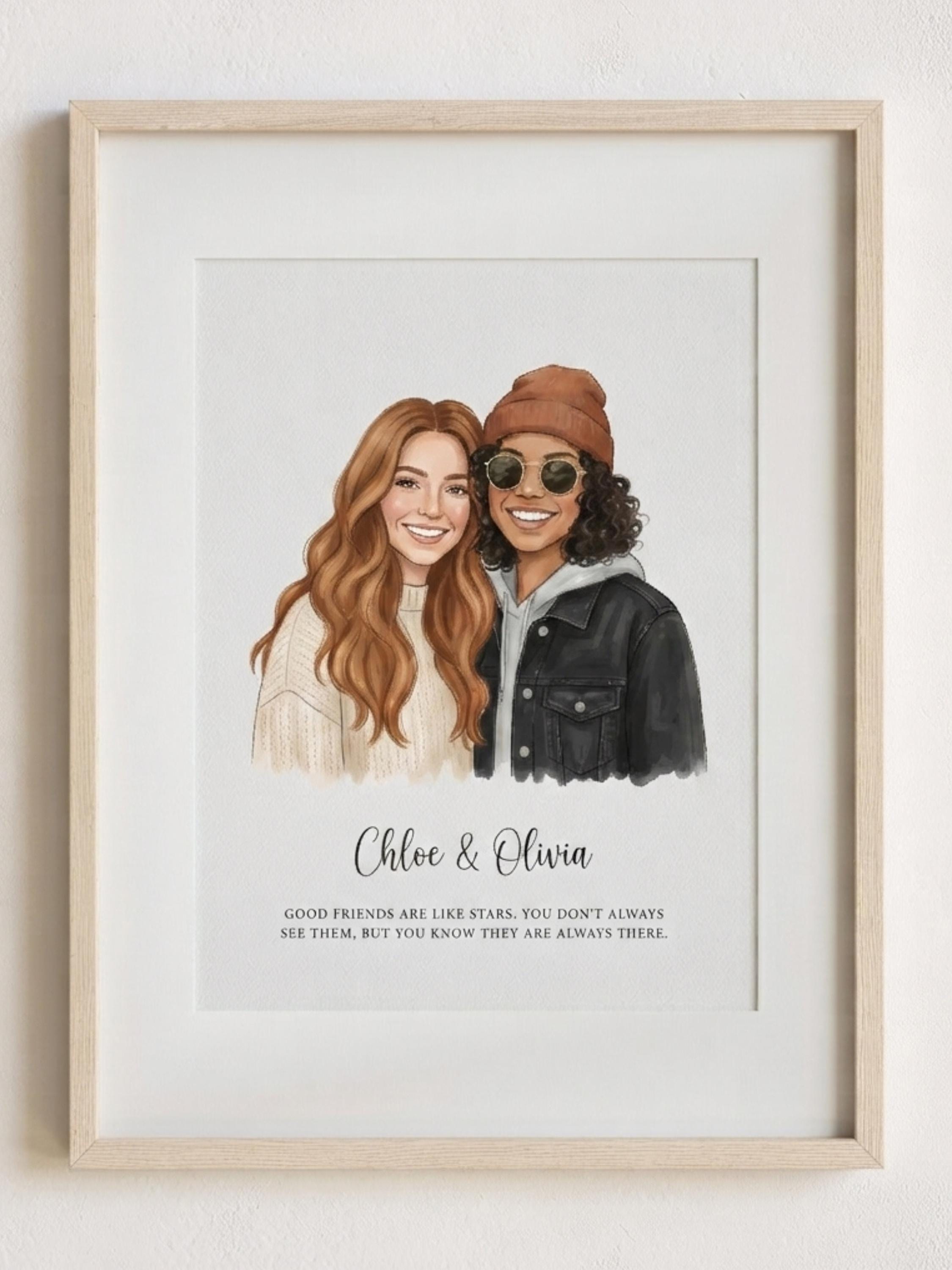 Custom Best Friend Portrait From Photo, Personalized Friendship Illustration, Hand Drawn Watercolor Artwork, Birthday Gift
