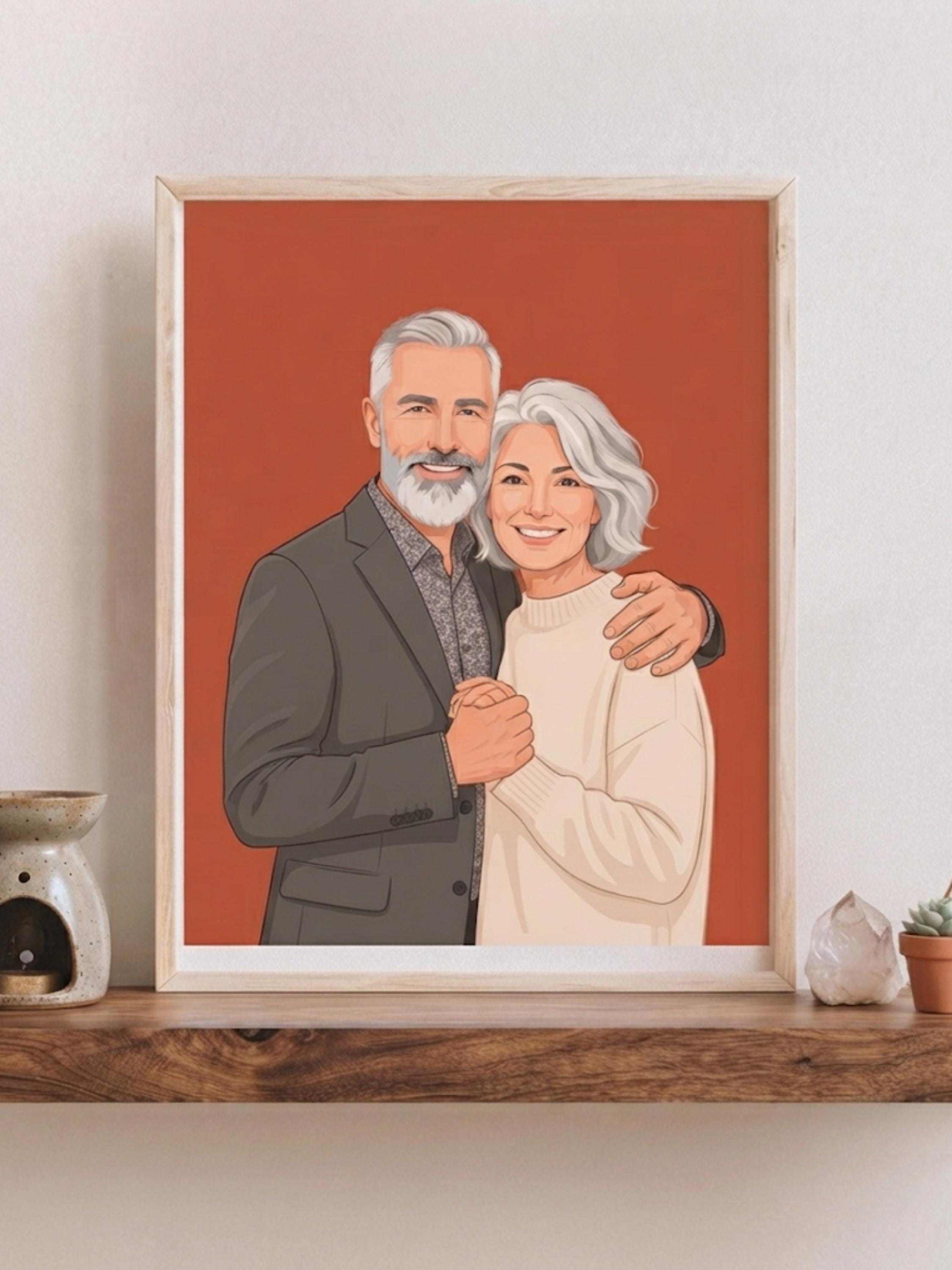 Custom Couple Portrait, Hand Drawn Love Illustration, Anniversary Artwork (Digital File, Poster & Canvas)