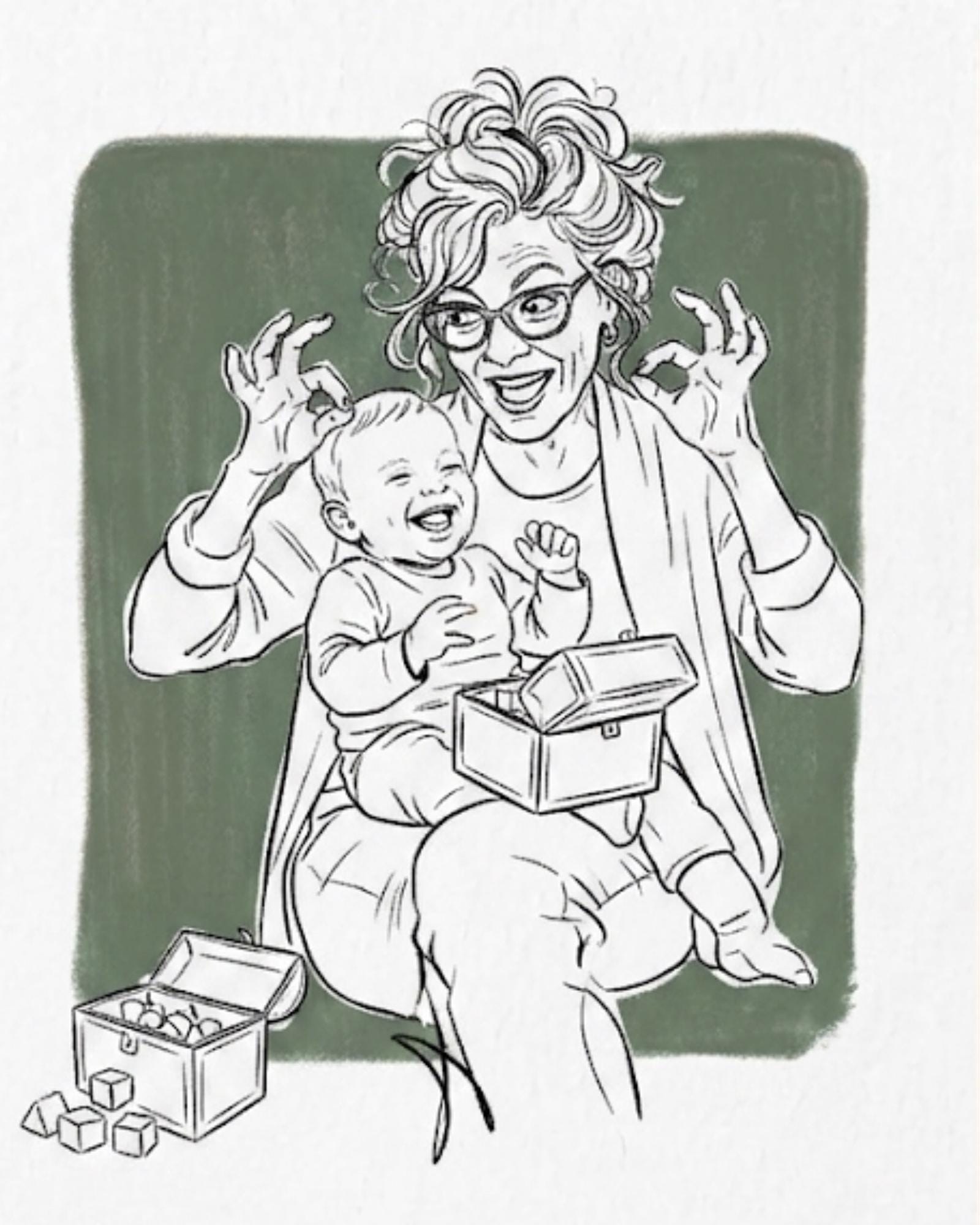 Custom Grandma Portrait, Hand Drawn Line Art Family Illustration, Nana Keepsake Gift