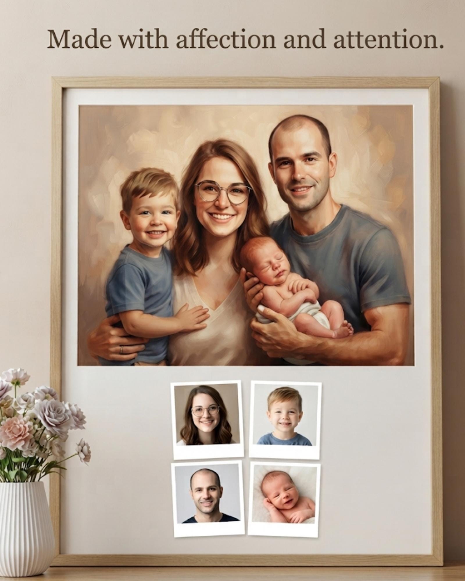 Custom Hand Drawn Family Portrait, Personalized Memorial Artwork (Digital, Print, Framed Poster and Canvas )