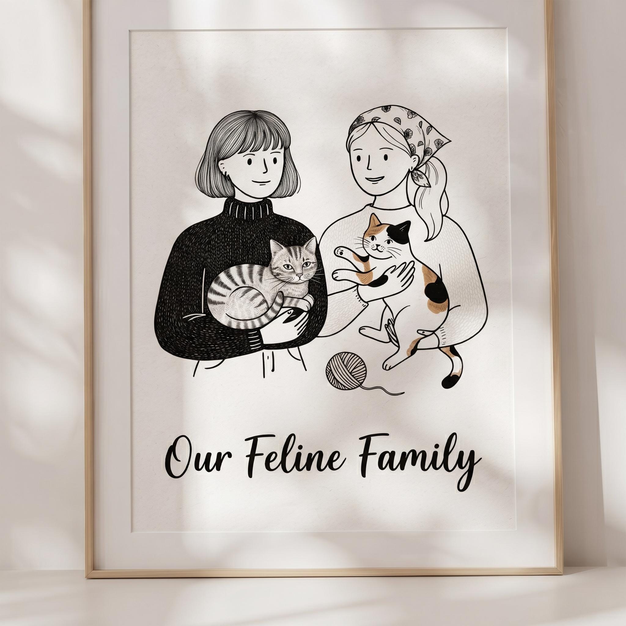 Custom Family Portrait With Pets, Personalized Cartoon Illustration, Hand Drawn Dog Artwork, Family Keepsake Gift, Digital & Printed Art
