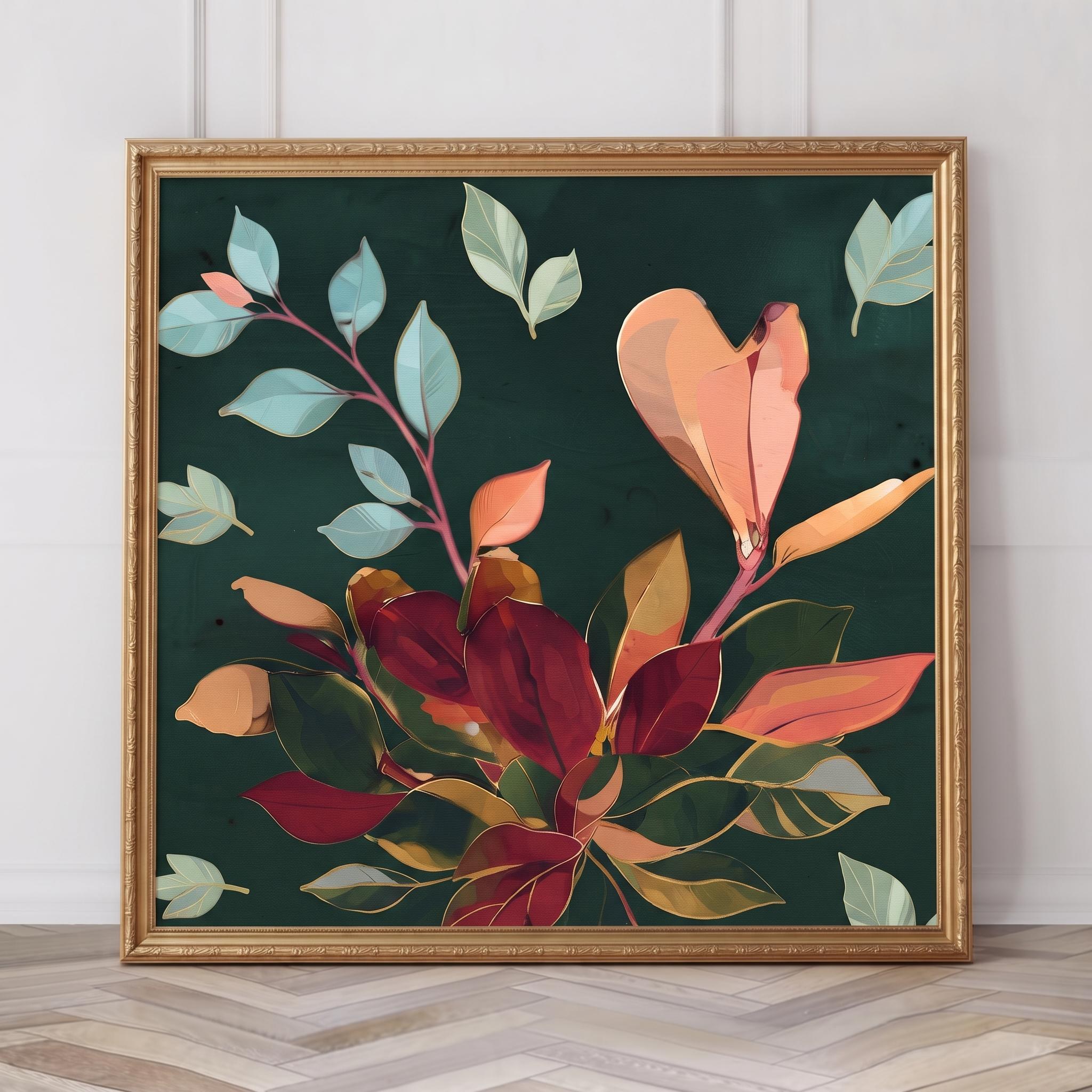 Blue Botanical Wall Art, Modern Abstract Leaves, Colorful Floral Print, Contemporary Home Decor, Digital Download