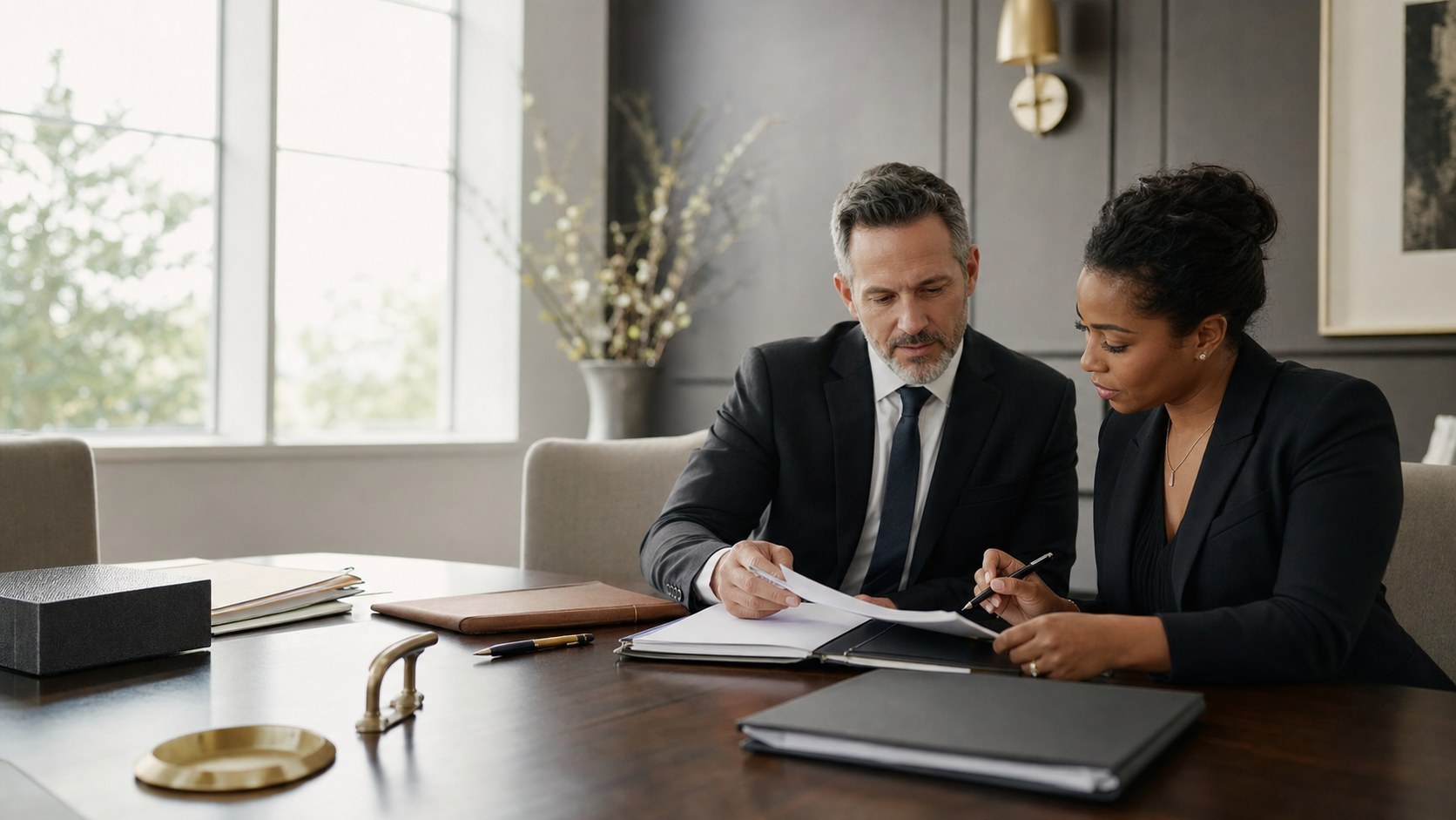 Attorney and notary coordinating legal documents