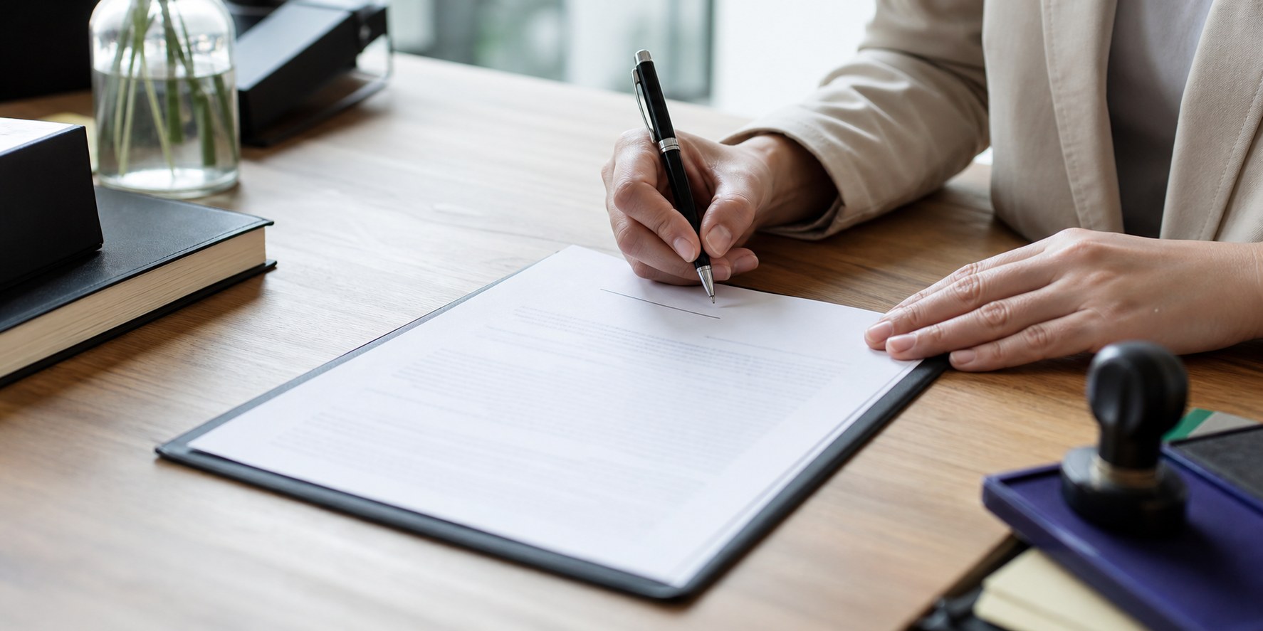 Signer pausing at a signature line during a notary appointment