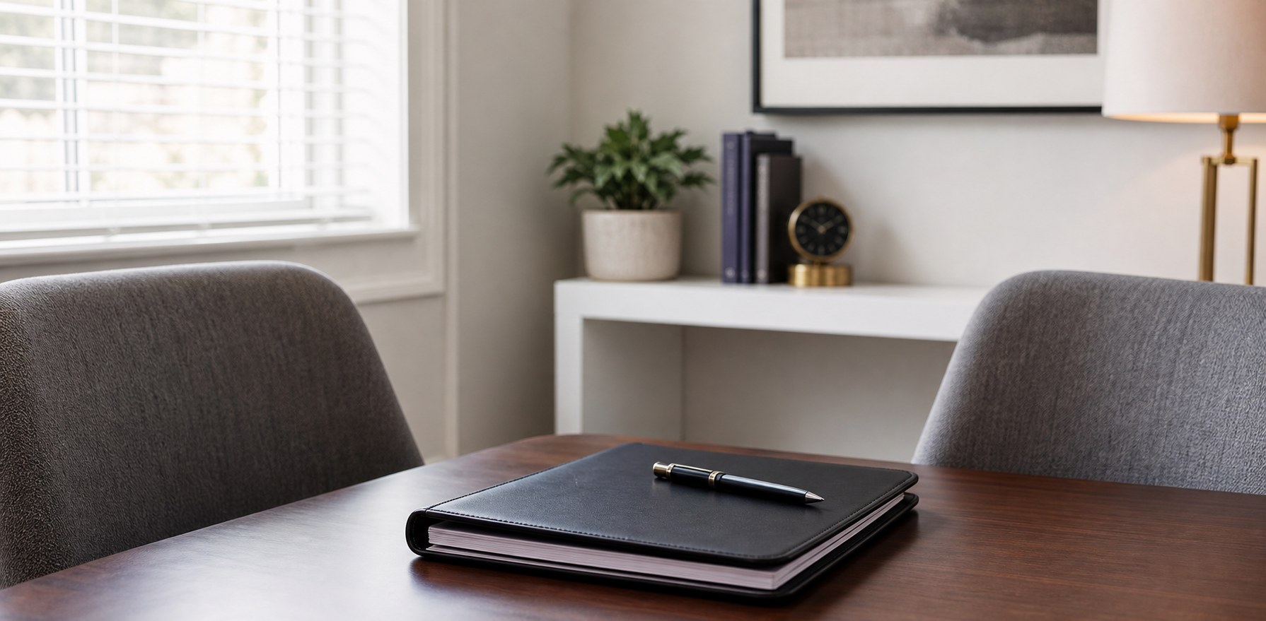 Prepared private table for a calm document signing appointment
