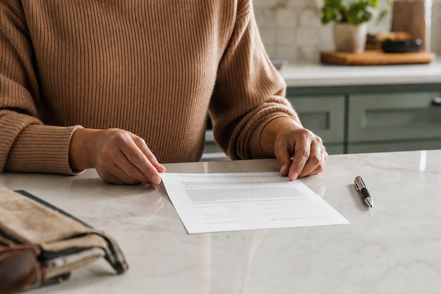 Person reviewing a document before a notary appointment