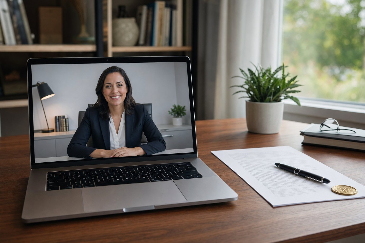 A secure online notary appointment on a laptop