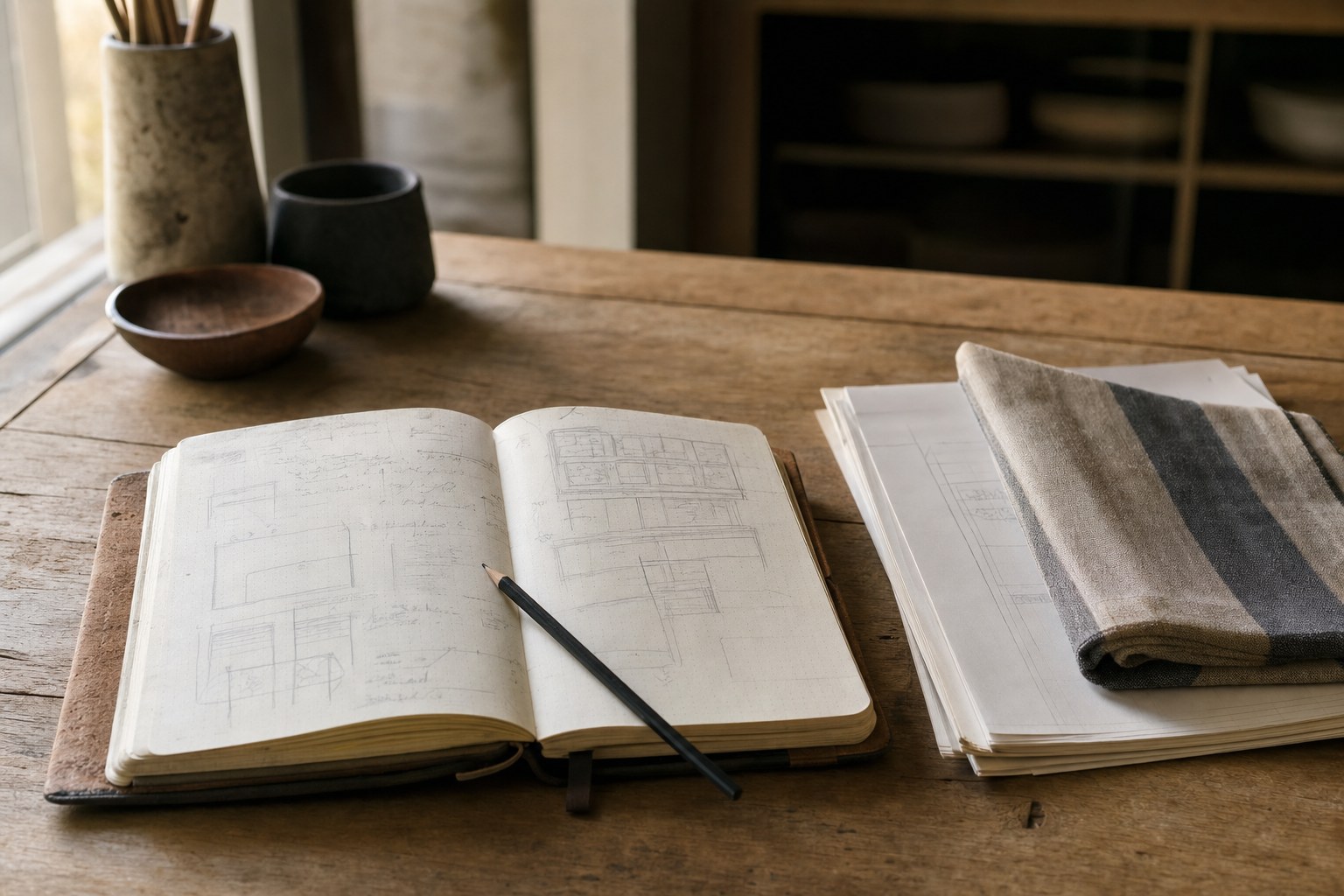 A chef's notebook and service plan prepared for practical work