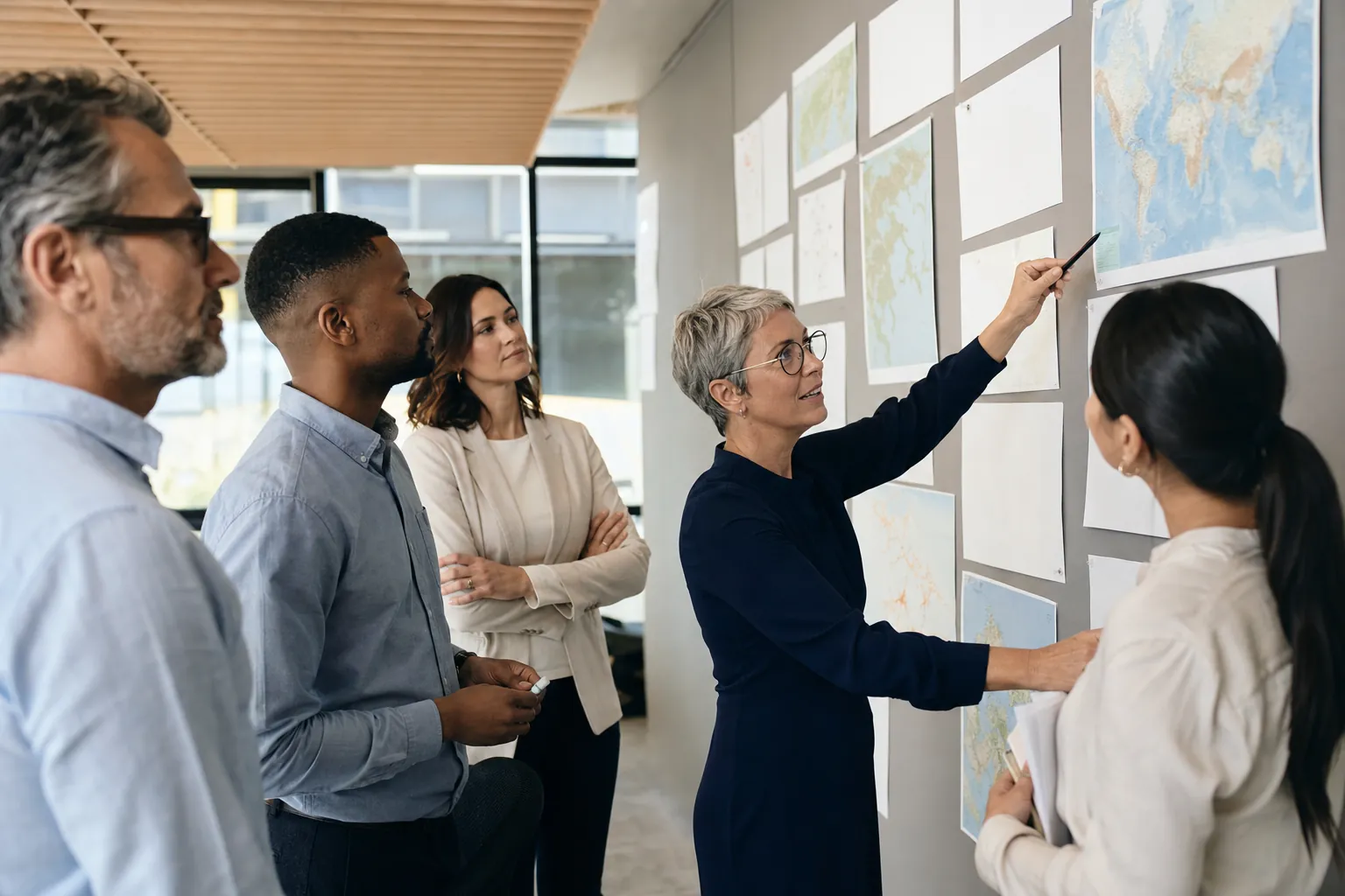 Business leaders discussing how an experience should work across locations