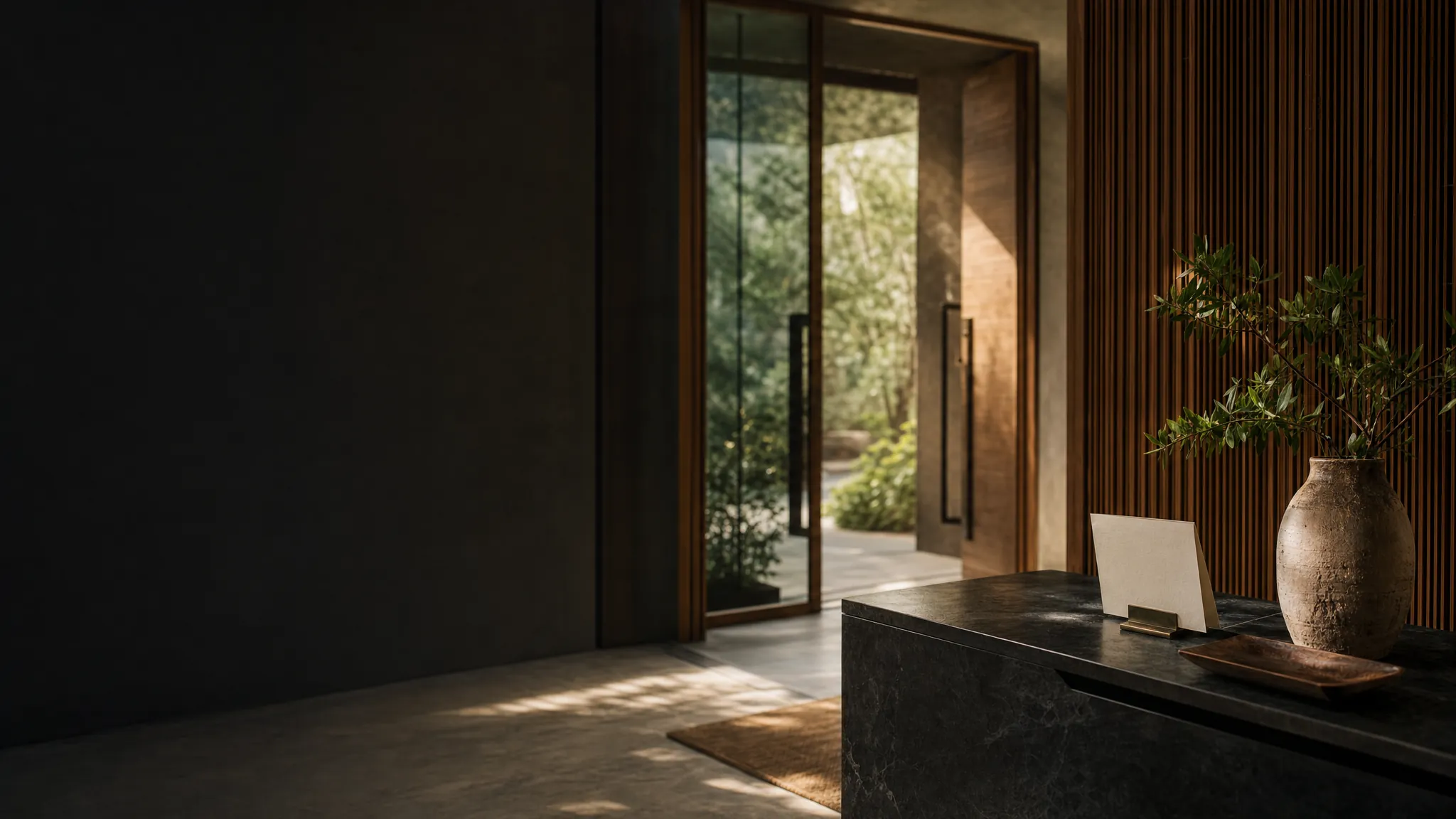 A thoughtfully prepared welcome point beside an open entryway