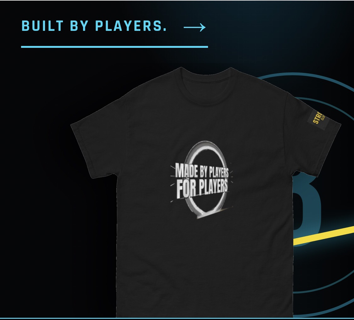 Built by Players graphic featuring a black Made by Players, For Players T-shirt