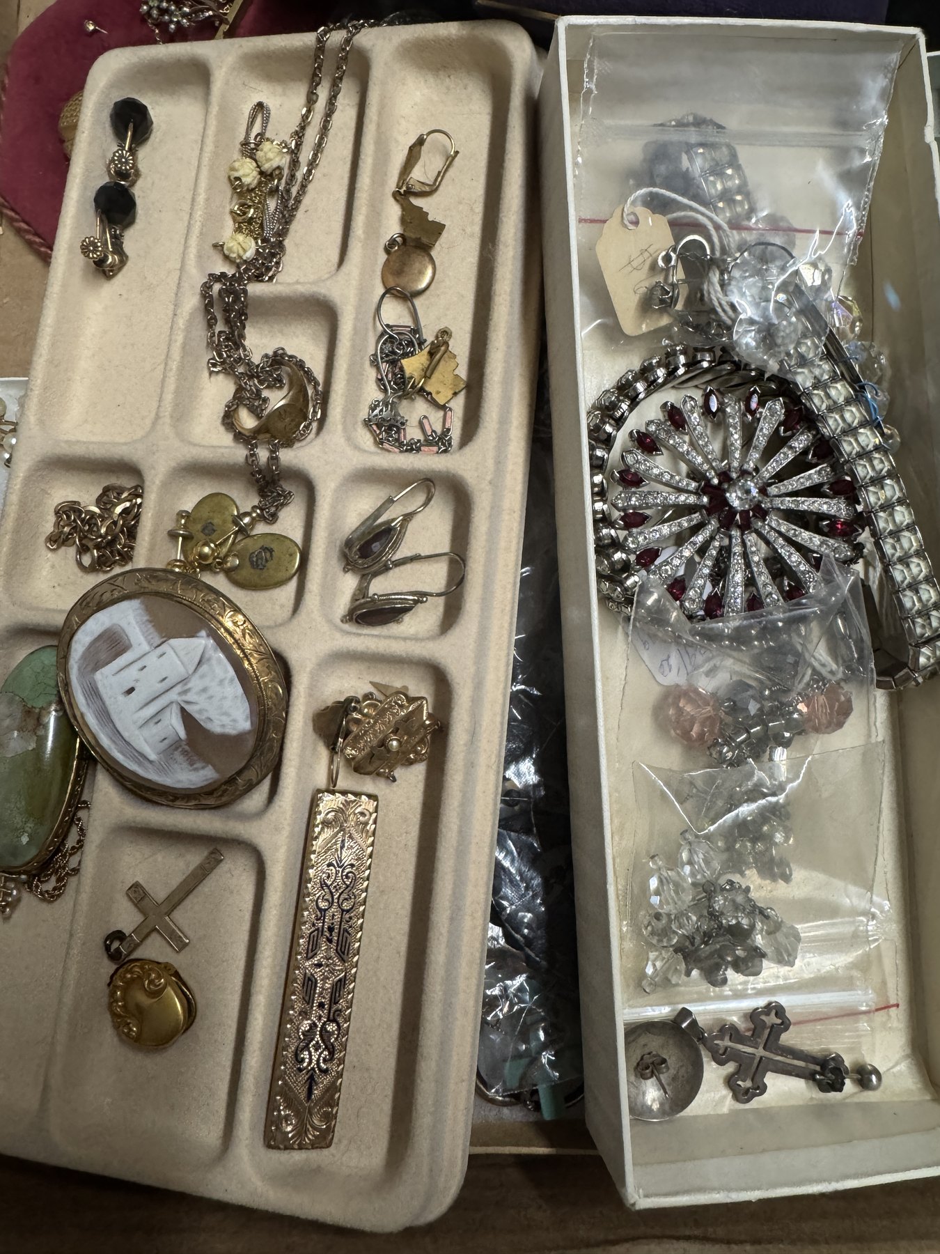 Estate jewelry and watches arranged for review