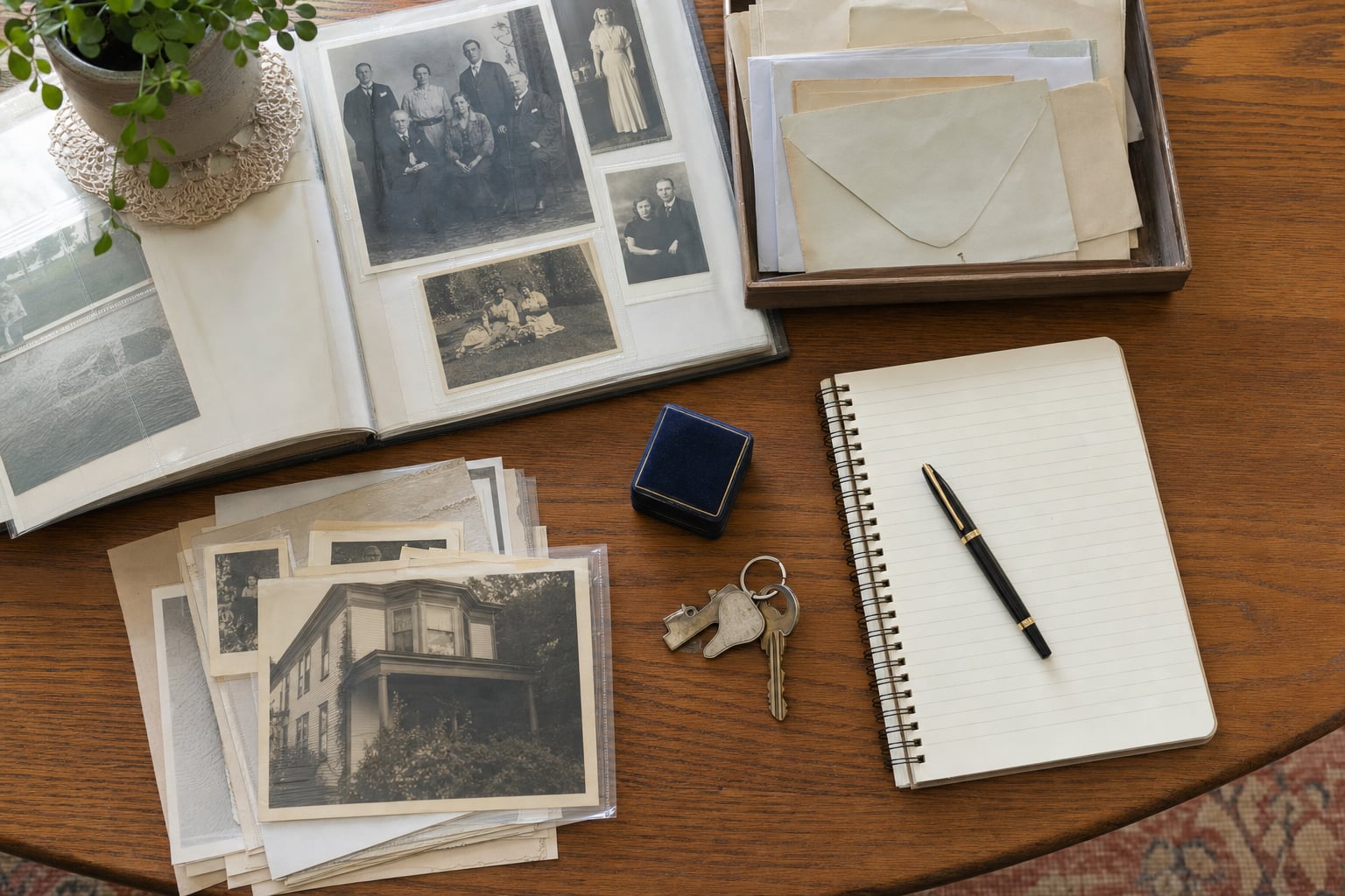 Family photographs, keys and records set aside during an estate review