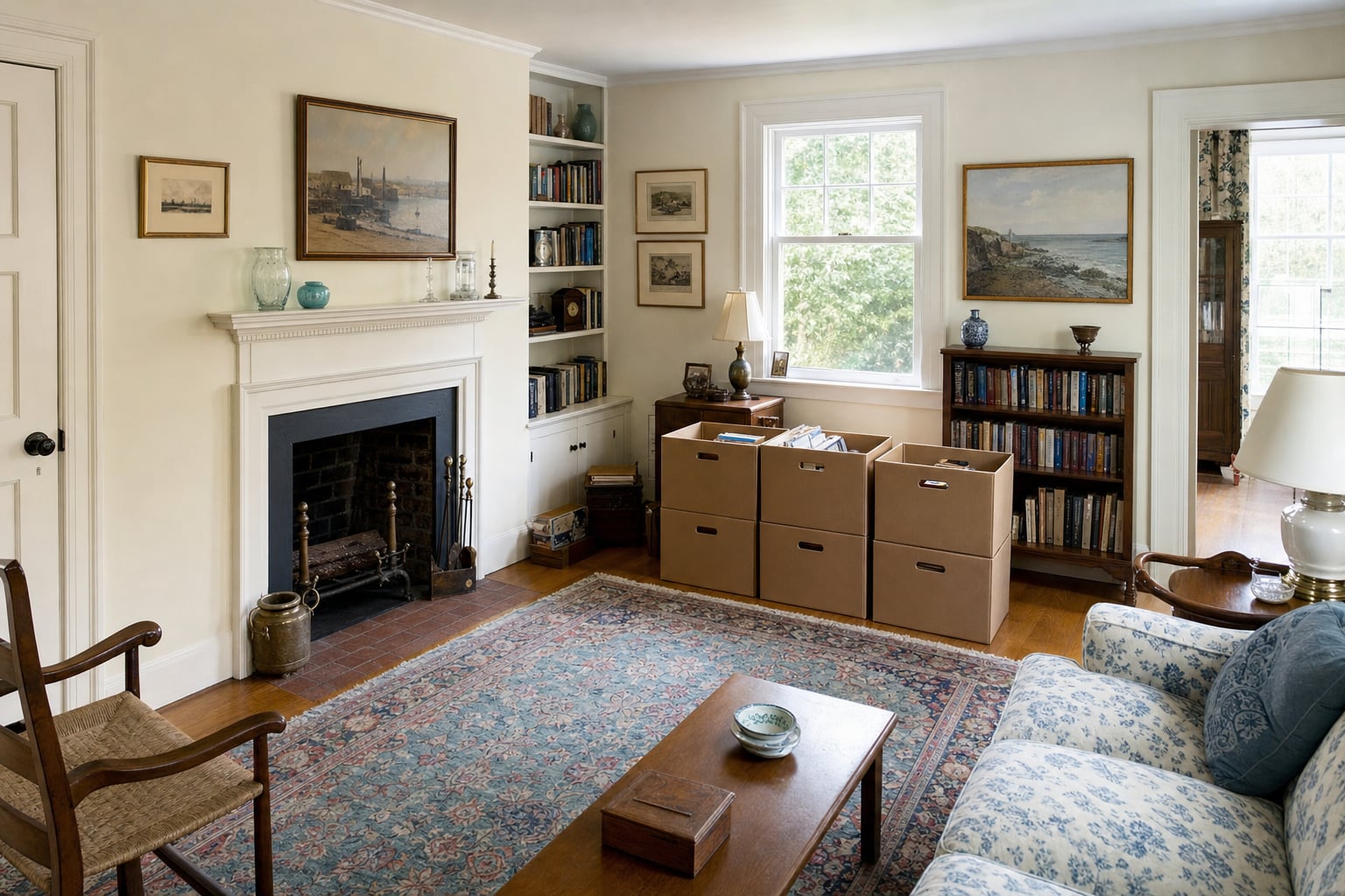 Estate living room prepared for an organized sale review