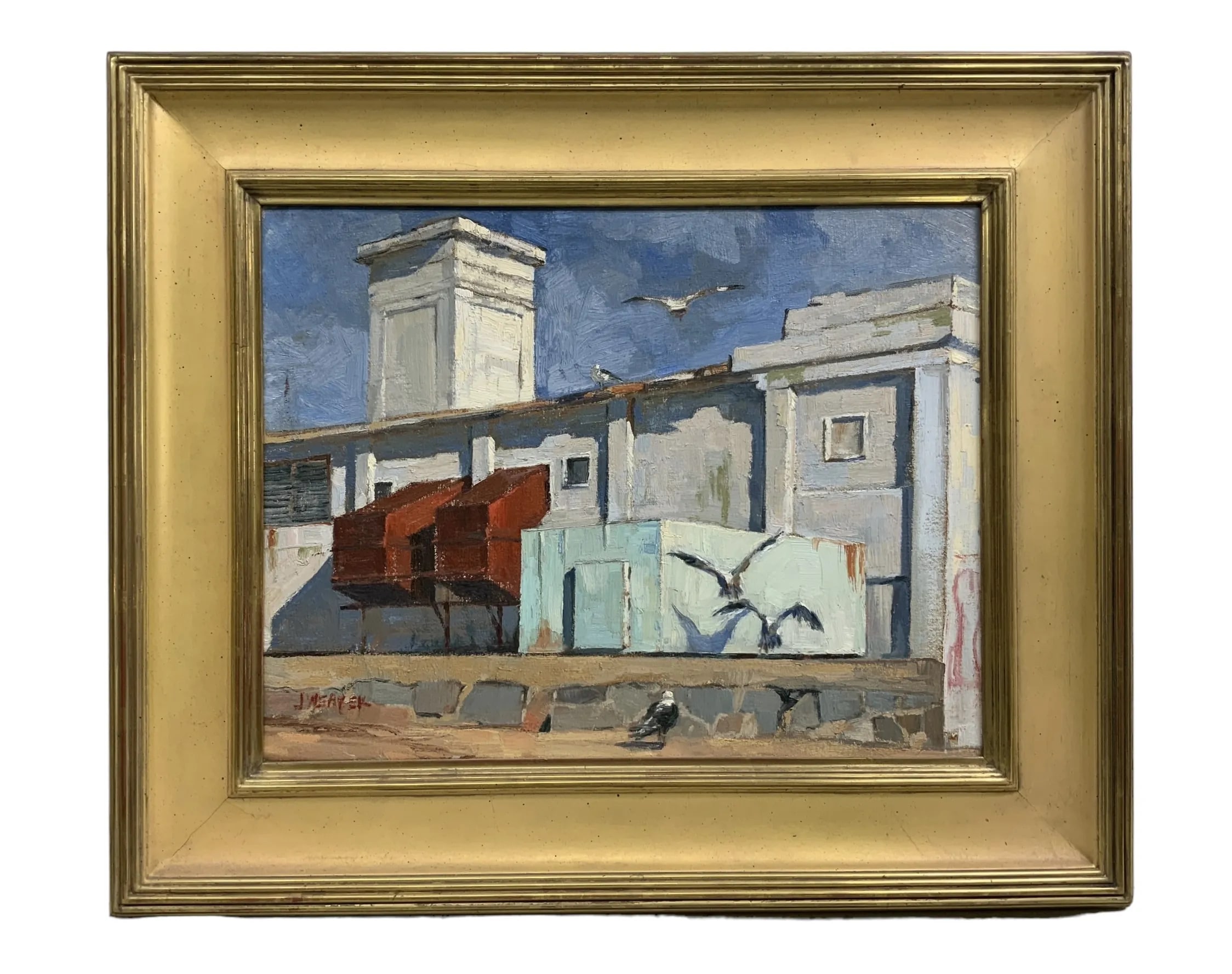 Framed harbor painting from an estate collection