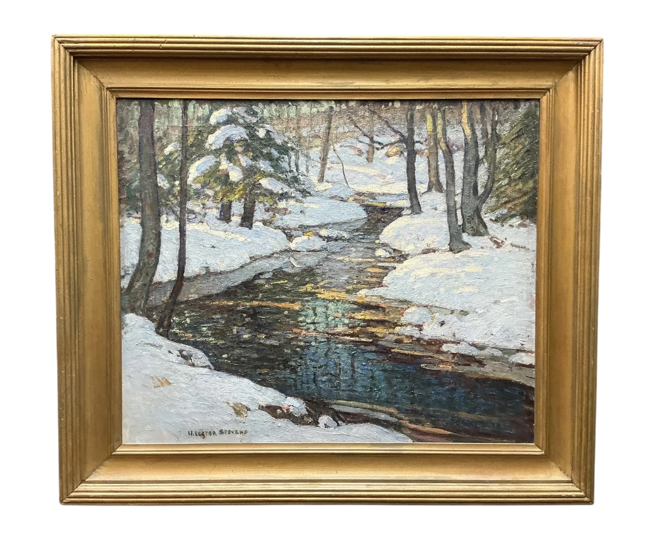 Framed winter landscape painting from an estate collection