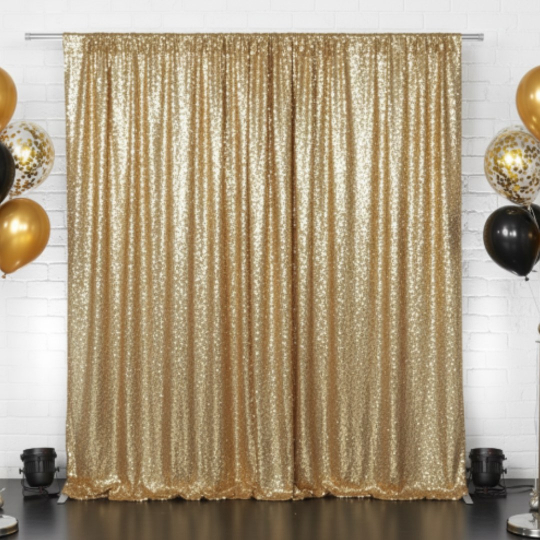 Gold Sequin Drapes backdrop available from The Pose Garden