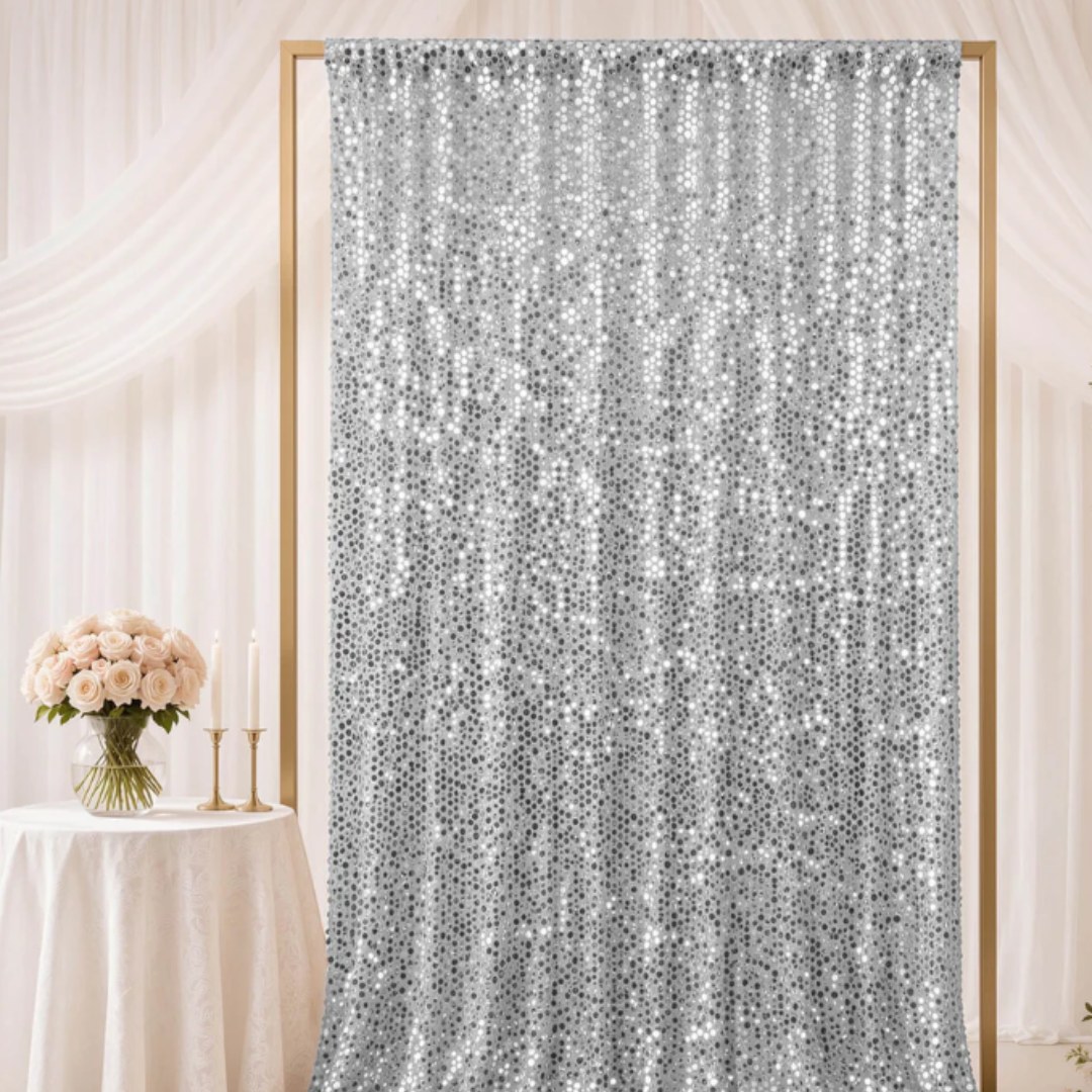 Silver Sequin Drapes backdrop available from The Pose Garden